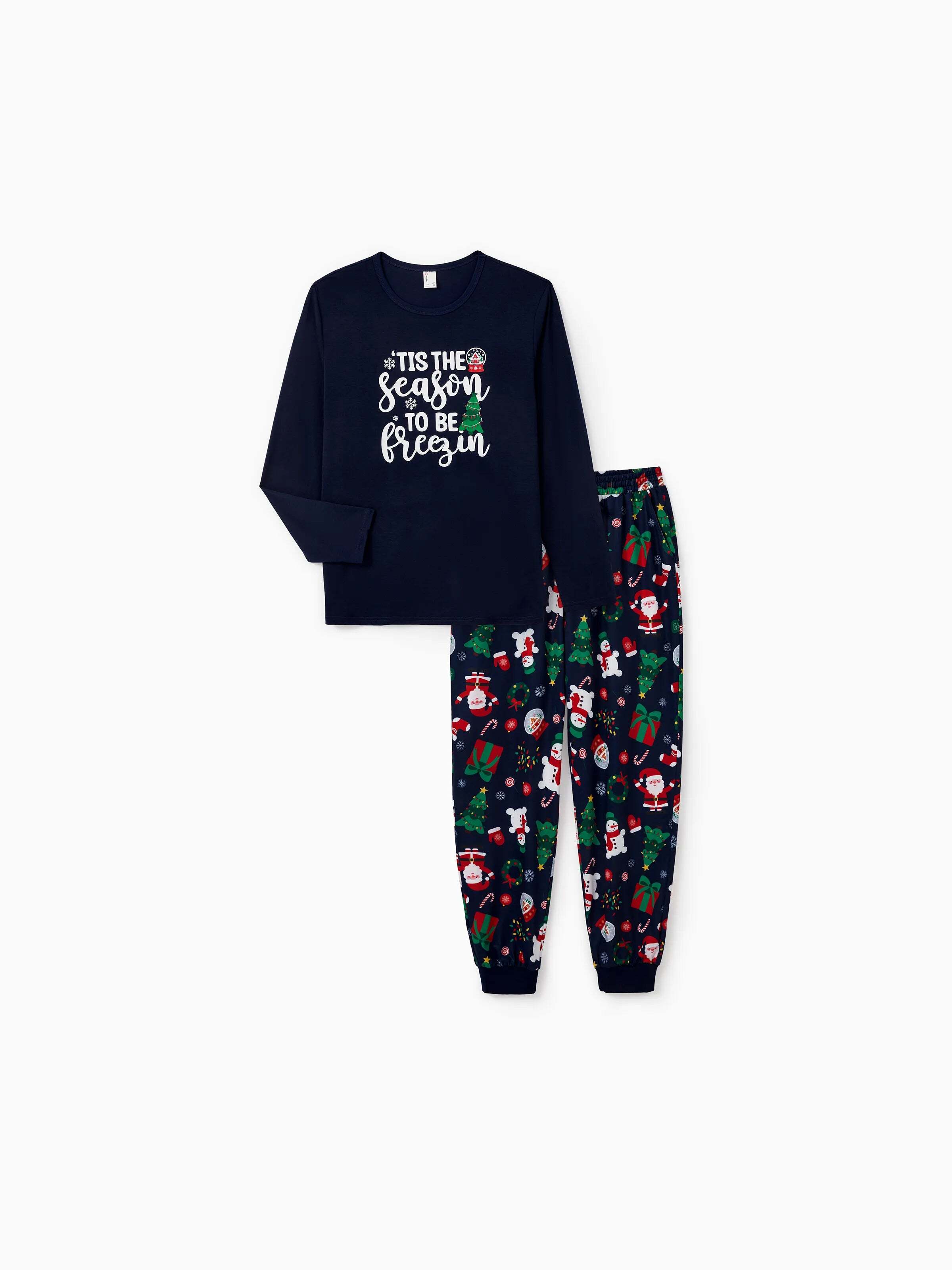 Christmas Matching Family Pajamas Set Glow In The Dark Santa Claus Dark Blue PJS with Christmas Socks Deep Blue