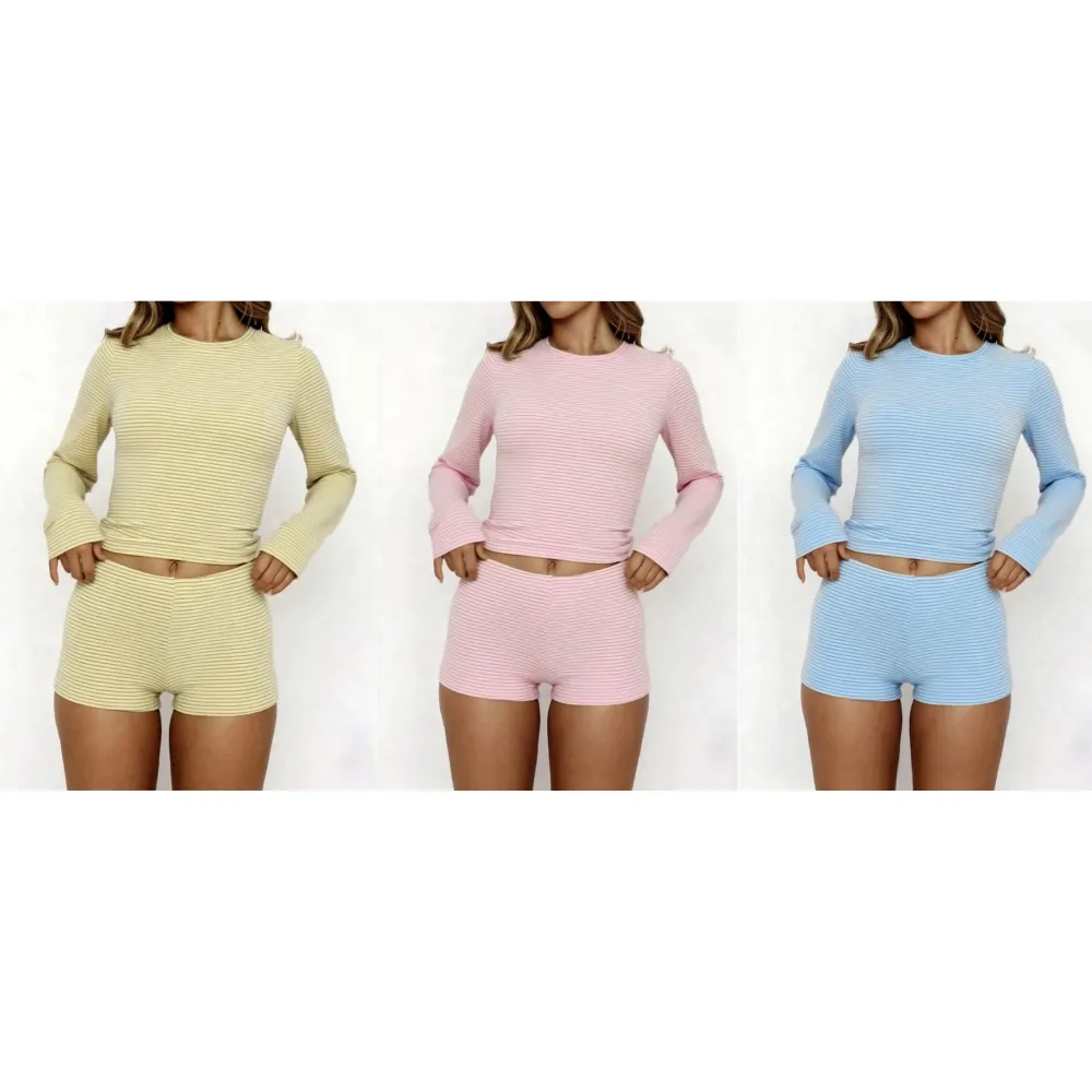 2 Piece Set Women's Casual Striped Shirt + Hot Pants