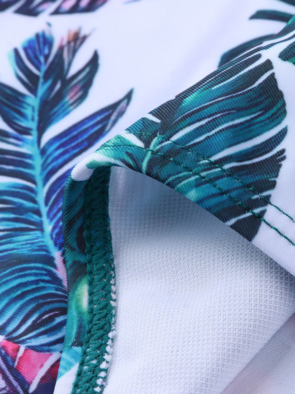 Spaghetti-Neck Deep V-Neck Lace-Up Floral One-Piece Swimwear