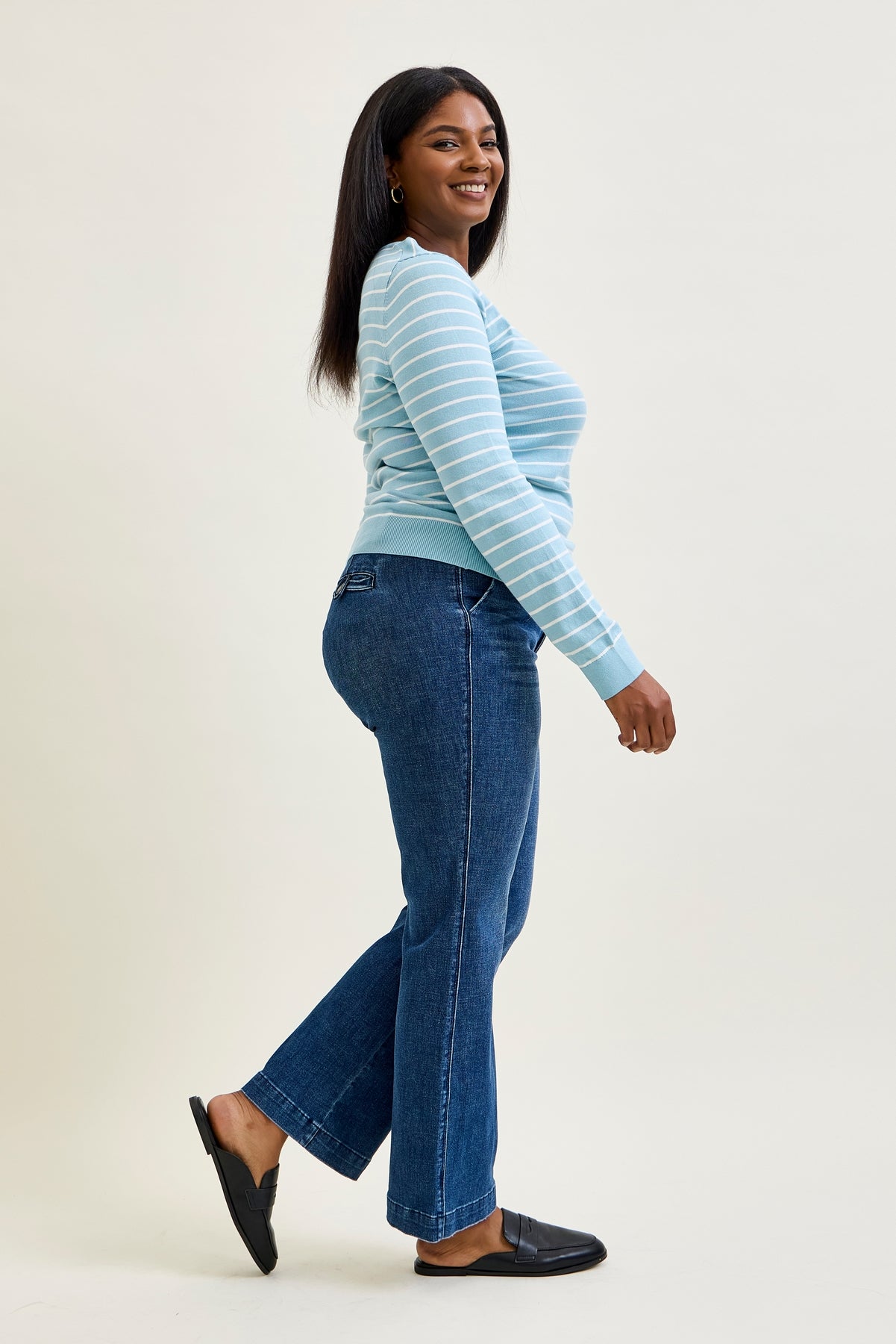 Kathy Mid Rise Bootcut Trousers with TC & Welt Pockets - PLUS