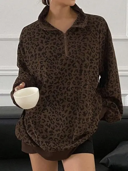 Women's Leopard Print Pullover Hoodie