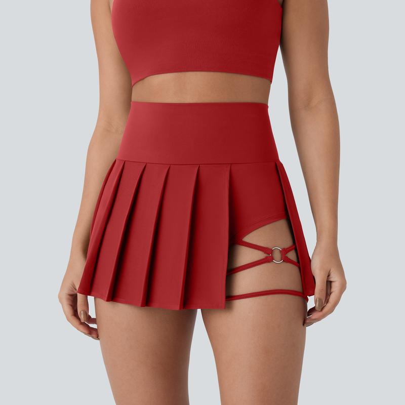 High-Waisted Pleated 2-in-1 Active Mini Skirt with Shorts