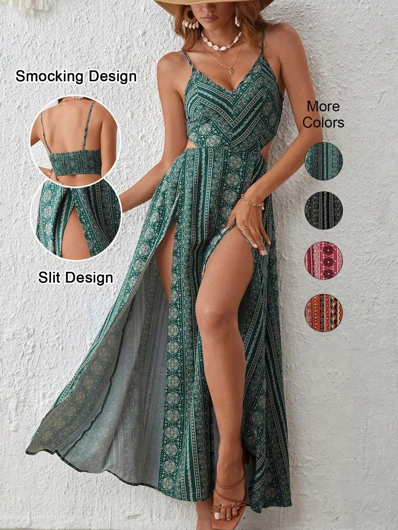 Women’s Boho Paisley Cut-Out Summer Cami Dress