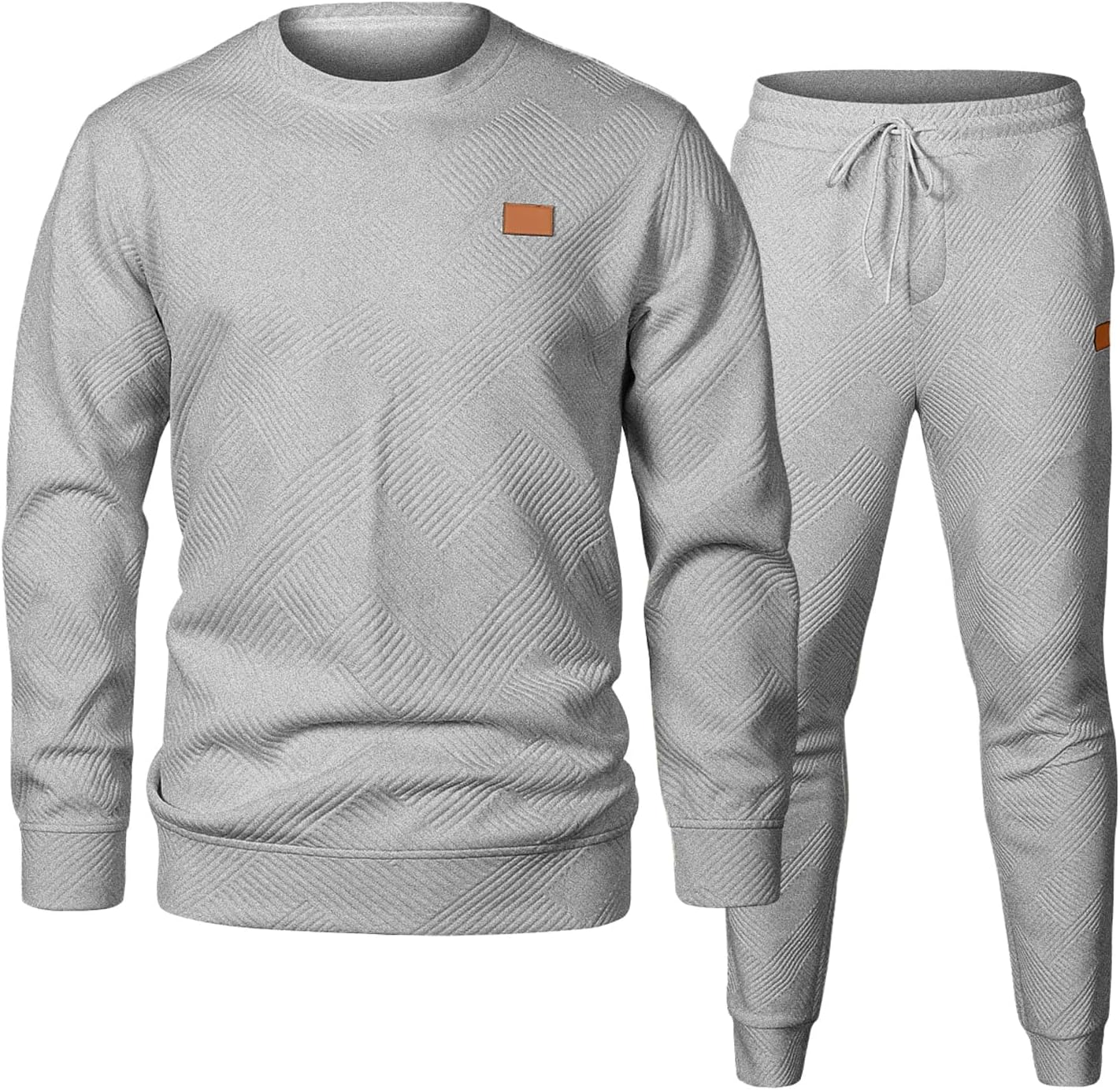 Mens 2 Piece Outfits Knit Jacquard Pullover Sweatshirt Tracksuit & Joggers Sweatpants Sweatsuit Sets with Pockets