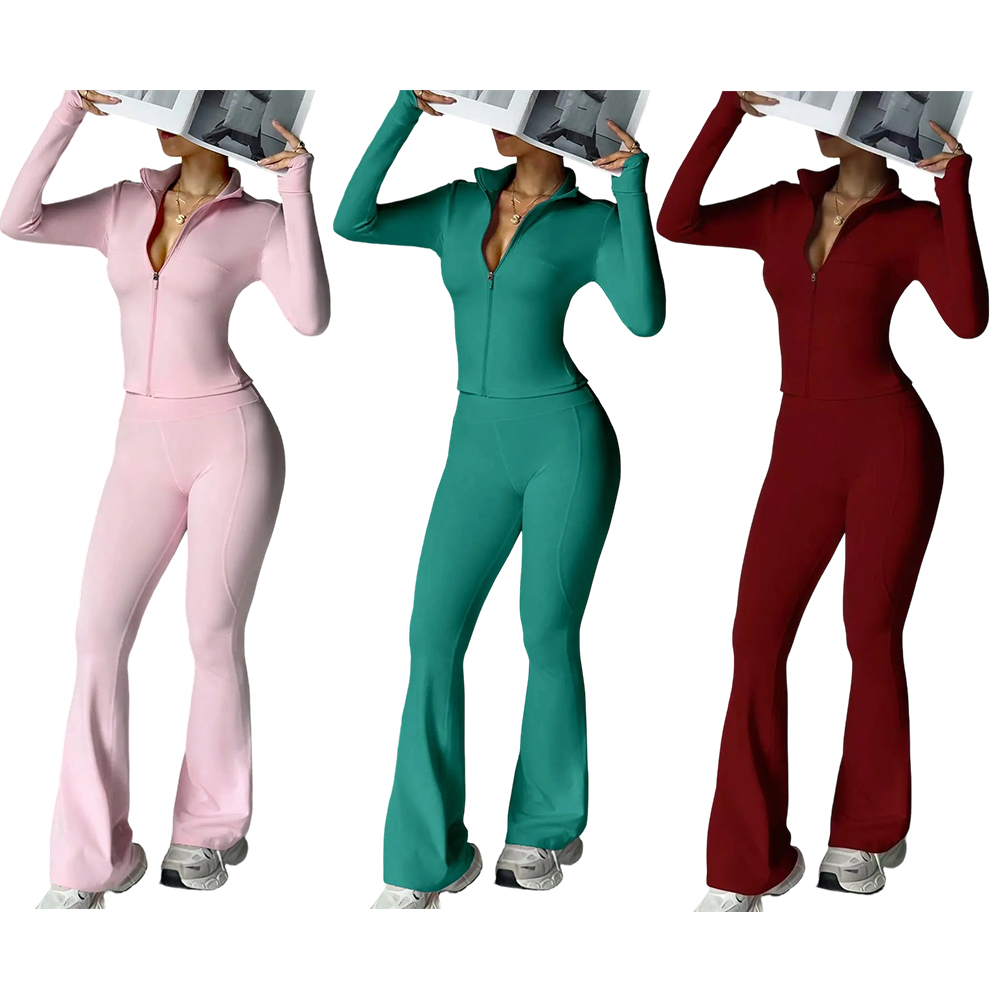 Women's 2-Piece Casual Loungewear Set with Long Sleeve Jacket and Flared Pants, Stylish and Comfortable Travel for All Seasons