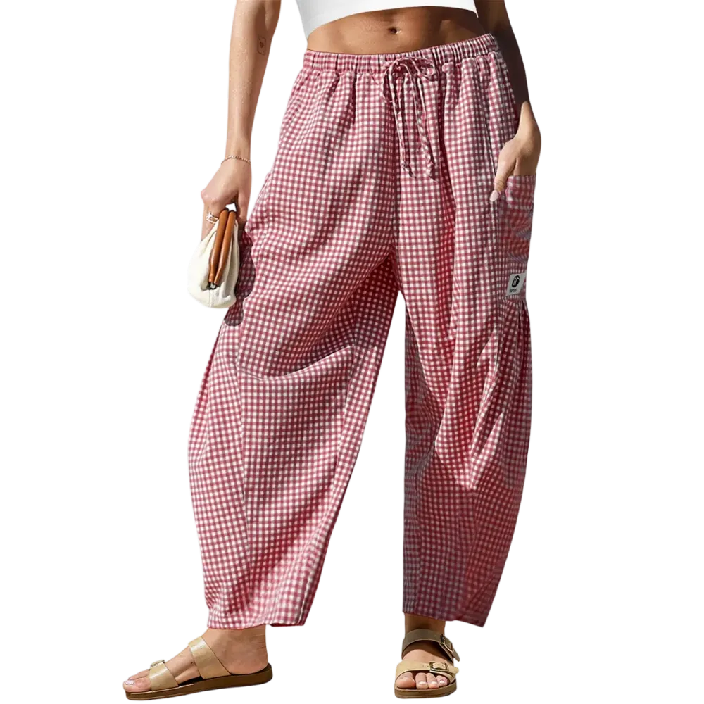 Womens Wide Leg Gingham Striped Plaid Pants