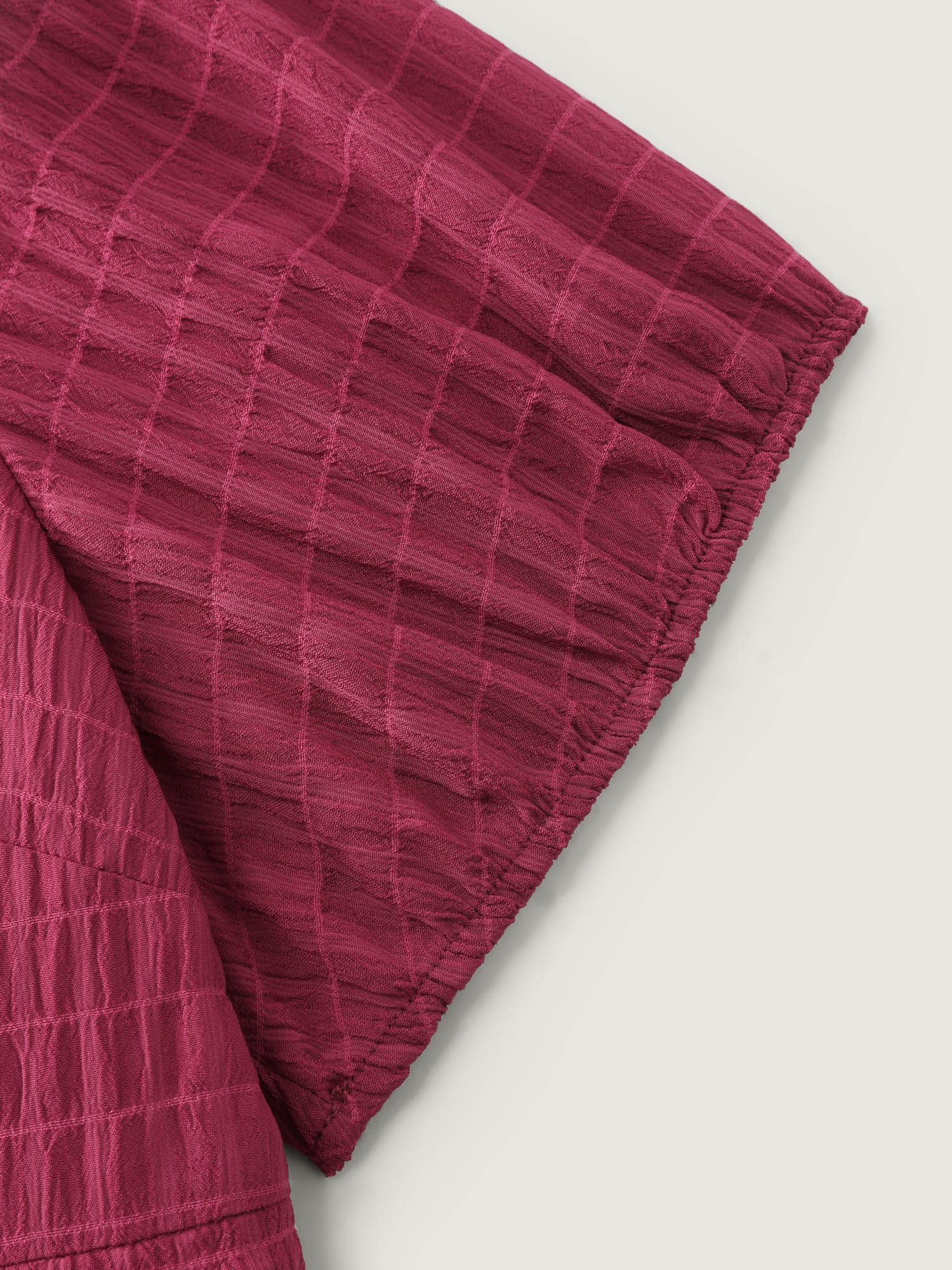 Textured Shirred Cinched-Waist Midi Dress