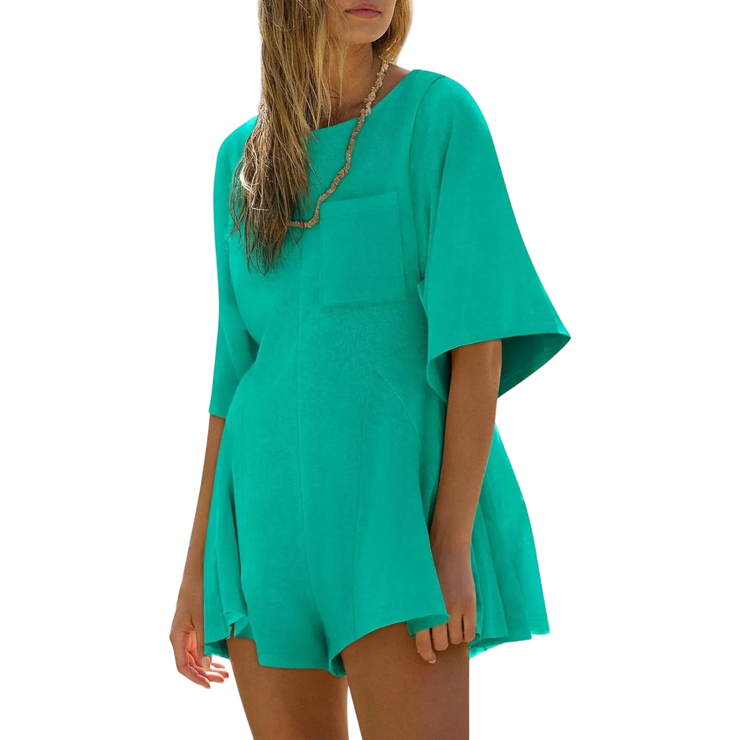 🔥🔥Easter Sale!Women Spring Outfits Summer Casual Short Sleeve Crew Neck Loose Jumpsuits with Pocket