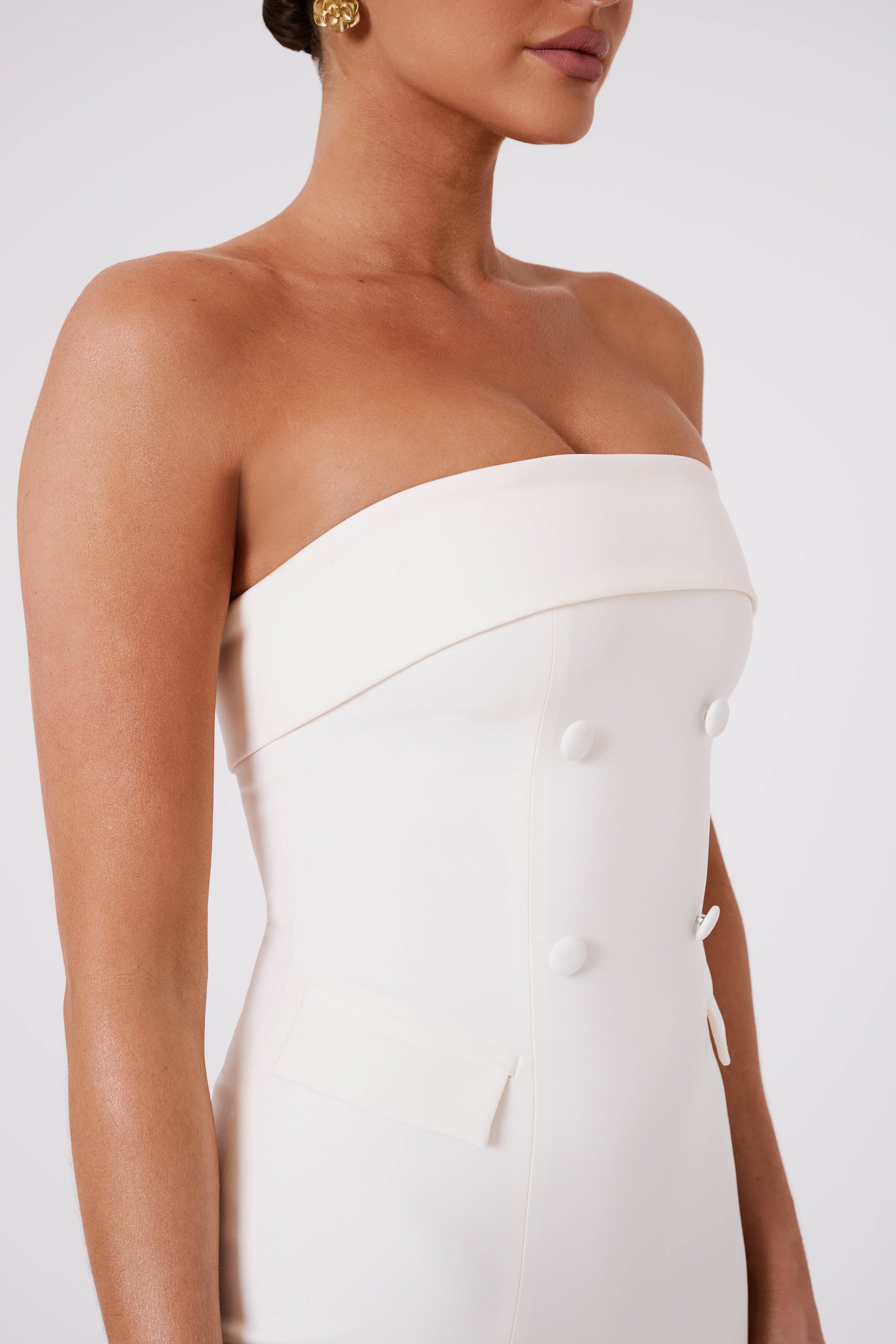 Ivory Strapless Suiting Maxi Dress