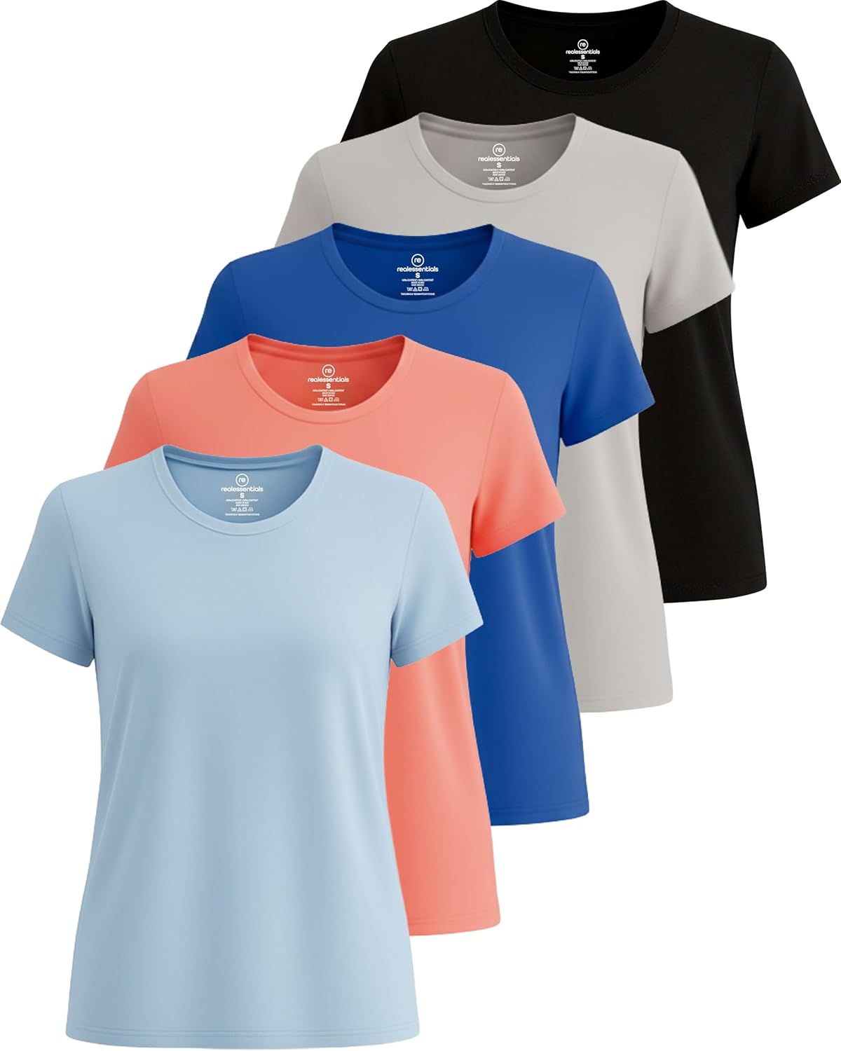 🔥Real Essentials 5 Pack🔥 Women's Short Sleeve T-Shirts Workout Tops Fitness Pilates Gym Activewear Athletic (Plus Available)