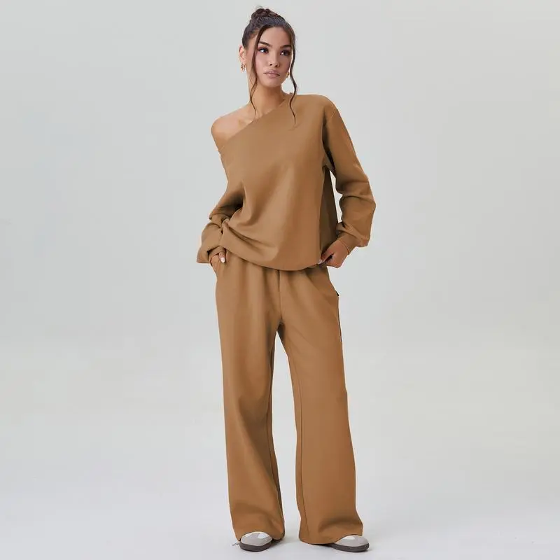 Women’s Sloping Shoulder Top & Wide Leg Pants Set