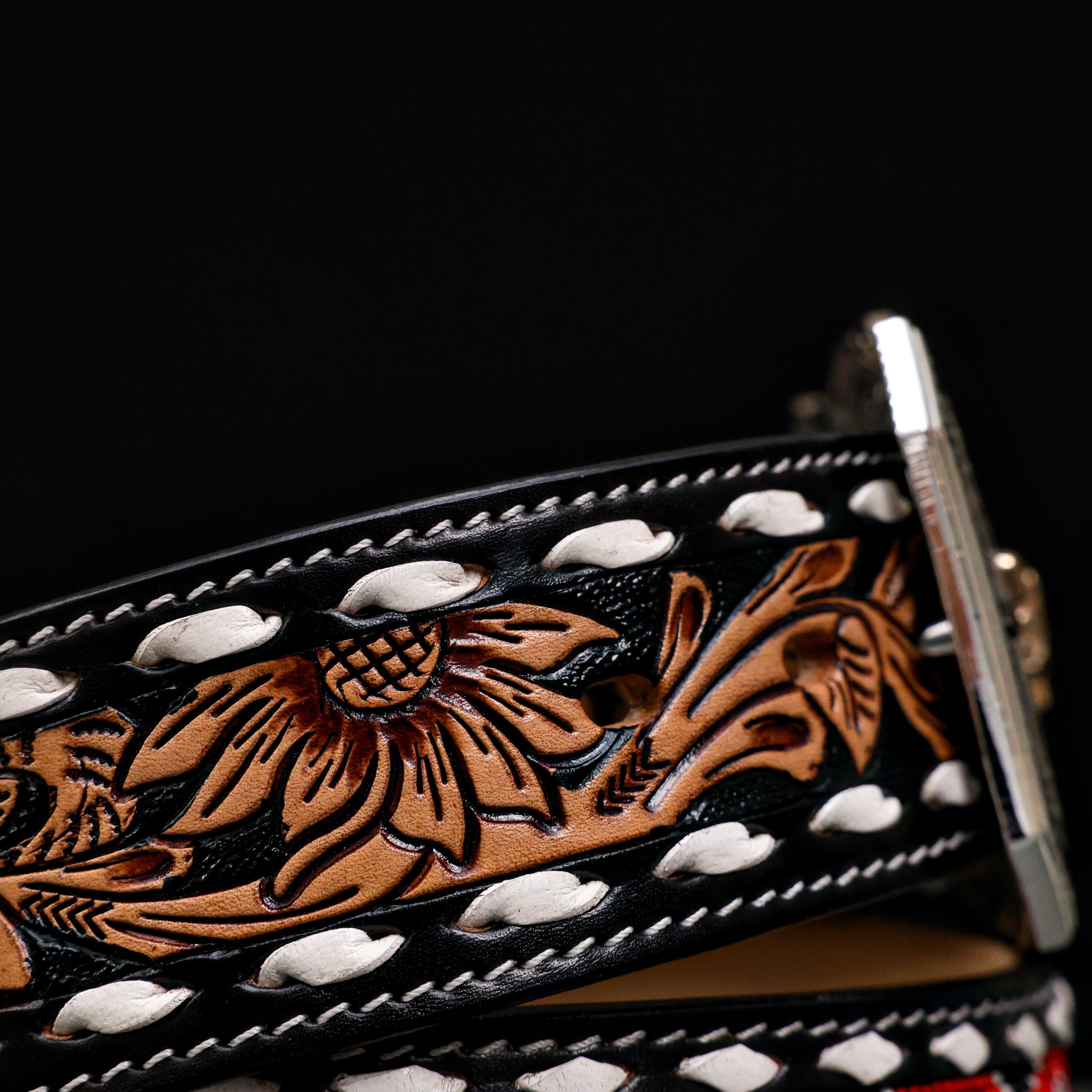 2 Inch Hand-Tooled Artesanal Beaded Leather Belt