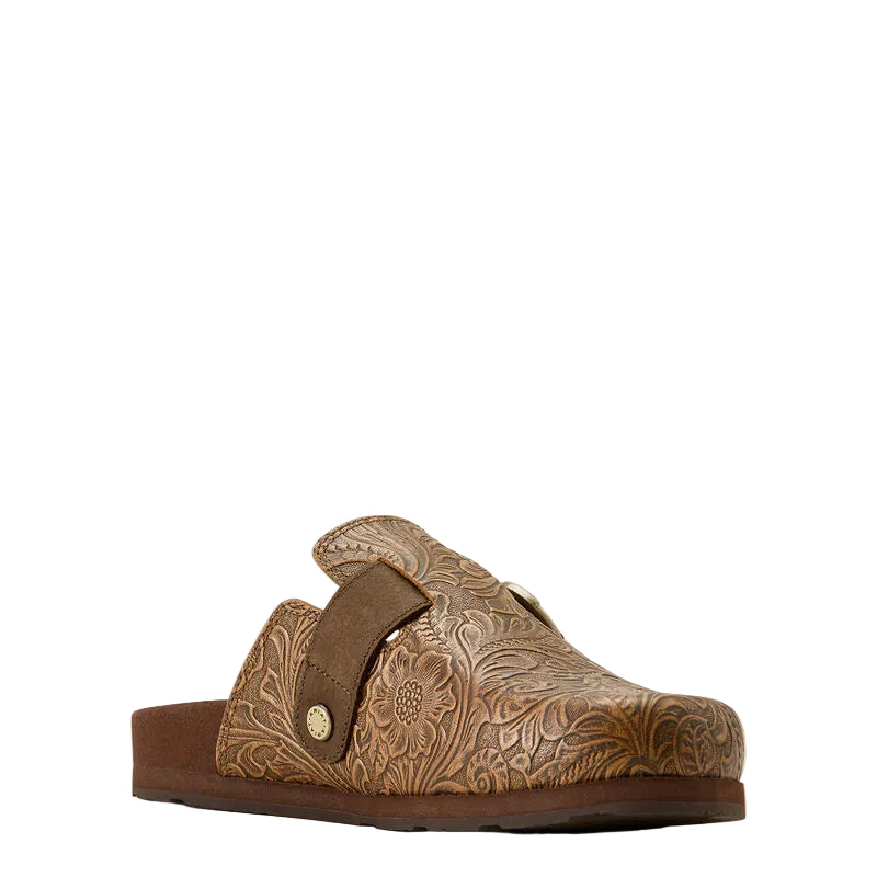 Women's Ariat Brown Floral Emboss Country Mule Slip On Shoes Clearance Sale 65%OFF