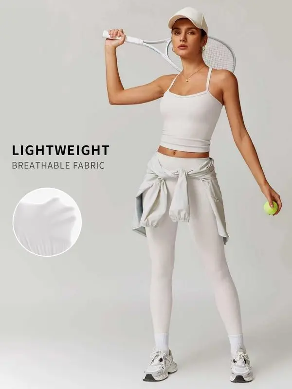 Women's Solid Cut Out Backless Cami Top & High Waist Leggings Tracksuit Set