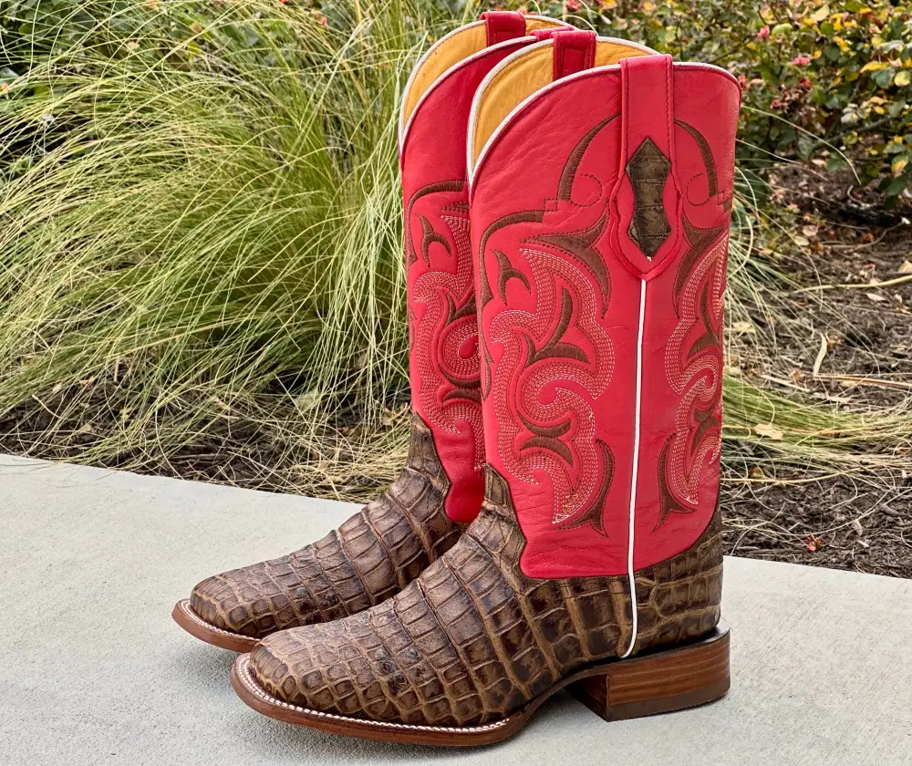 Men’s Honey American Gator Belly Leather Boots With Red Shaft