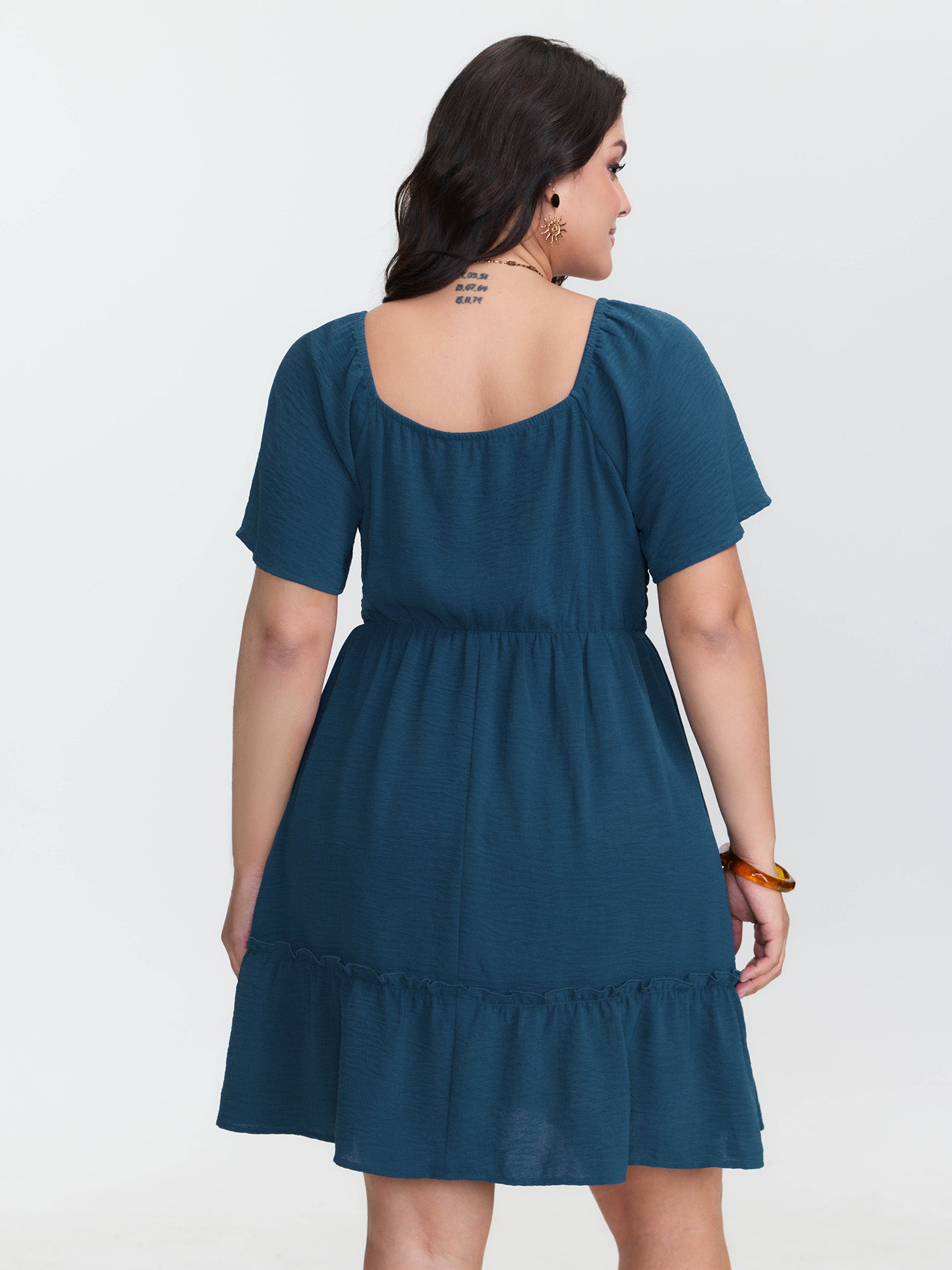 Shirred Bodice Ruffle Hem Flowy Mini Dress