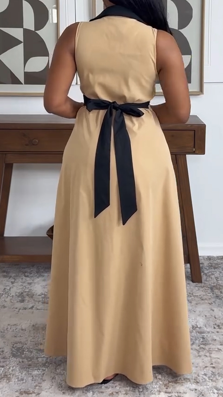 Women Lapel Breasted Casual Dress with Temperament