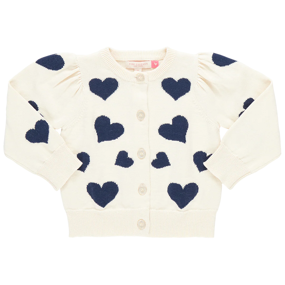 Girl's Constance Sweater Navy Tossed Hearts