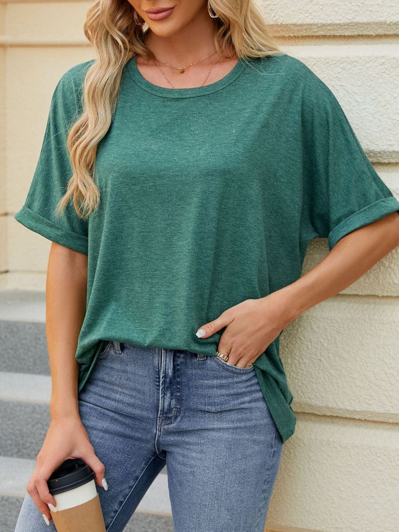 Casual Loose Fit Rolled Sleeve T-Shirt