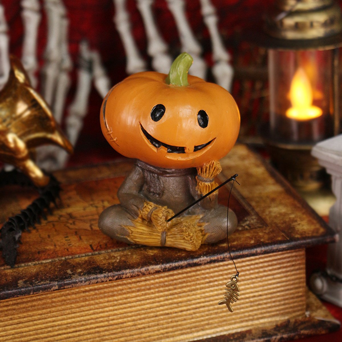 Pumpkin Fisherman Figurine A Quirky Touch of Halloween Fun