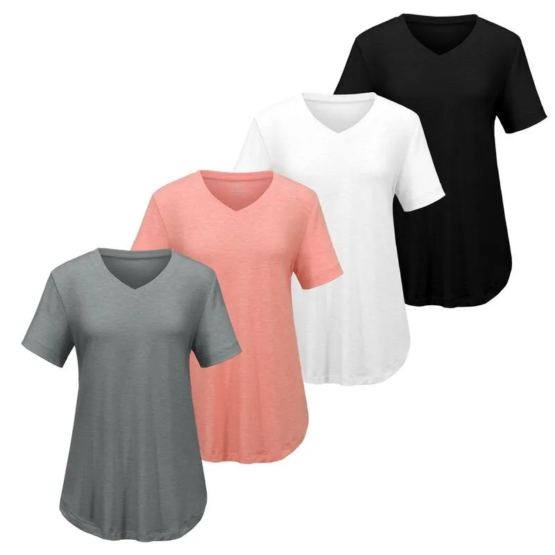 Short Sleeve Shirts for Women Casual V-Neck Plain Tees, Various Color Combinations