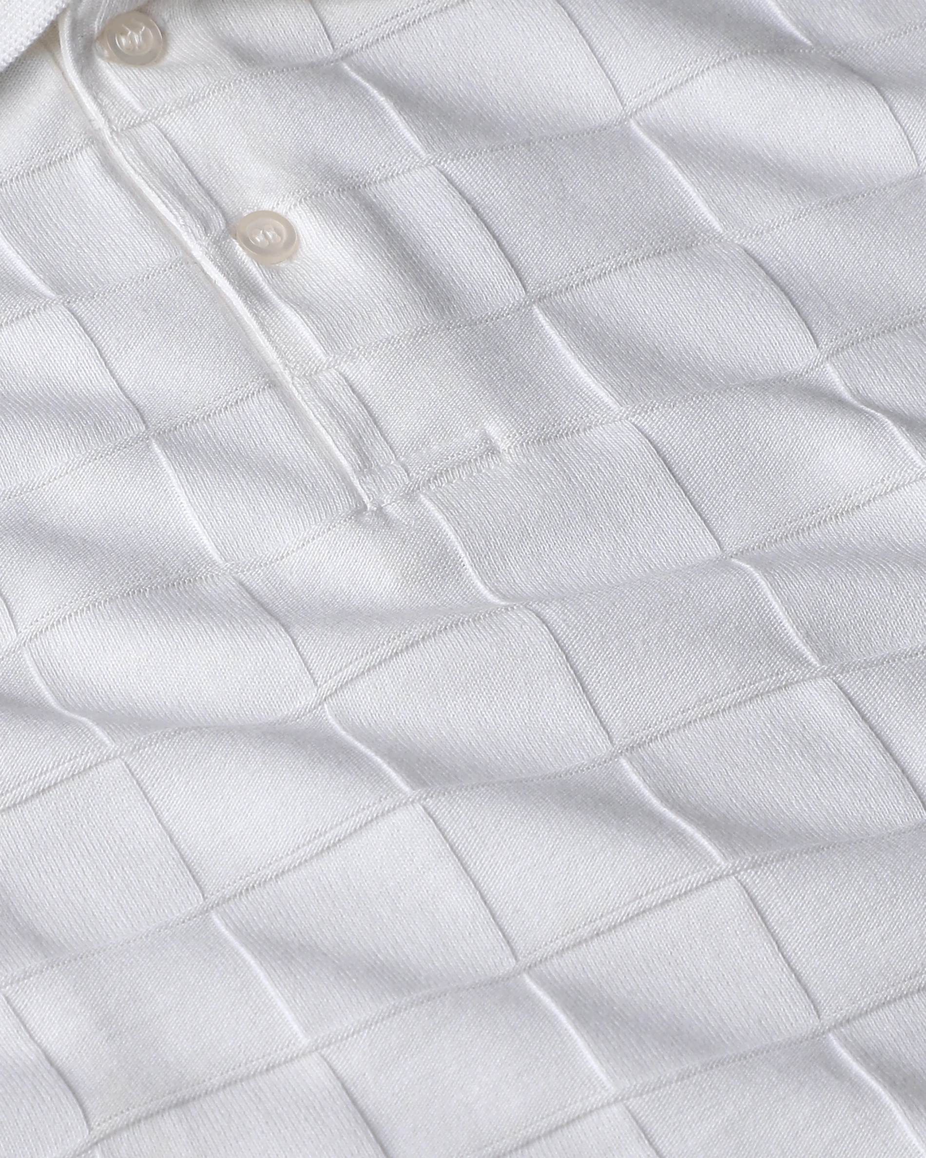 Casual Minimalist White Plaid Texture Polo Shirt