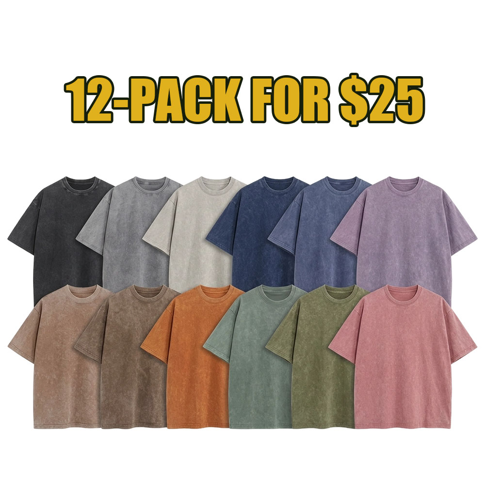 8-Pack Vintage Oversized Tees – Heavyweight Cotton Acid Wash Streetwear Set