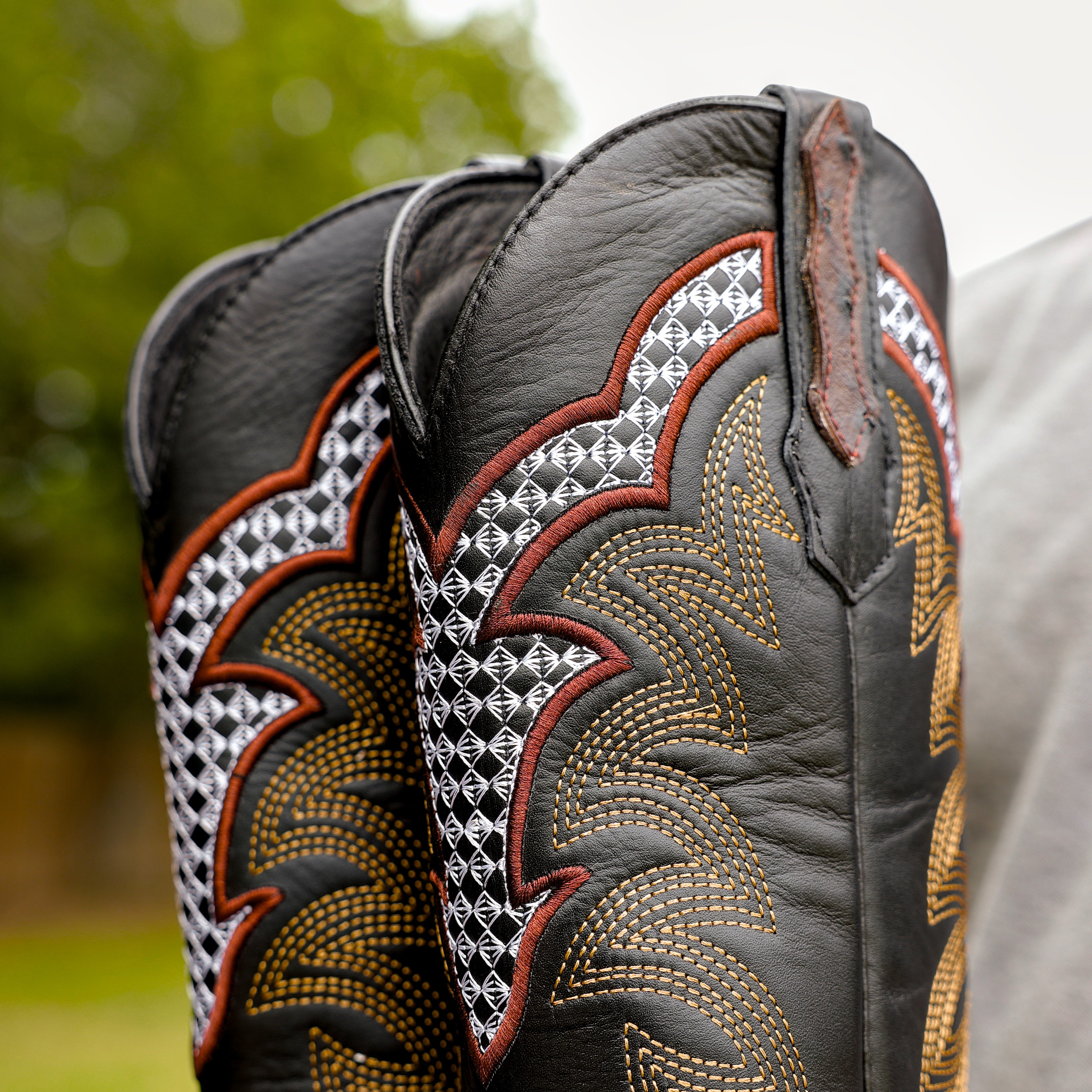 Chocolate Brown Ostrich Leather Boots - Square Toe