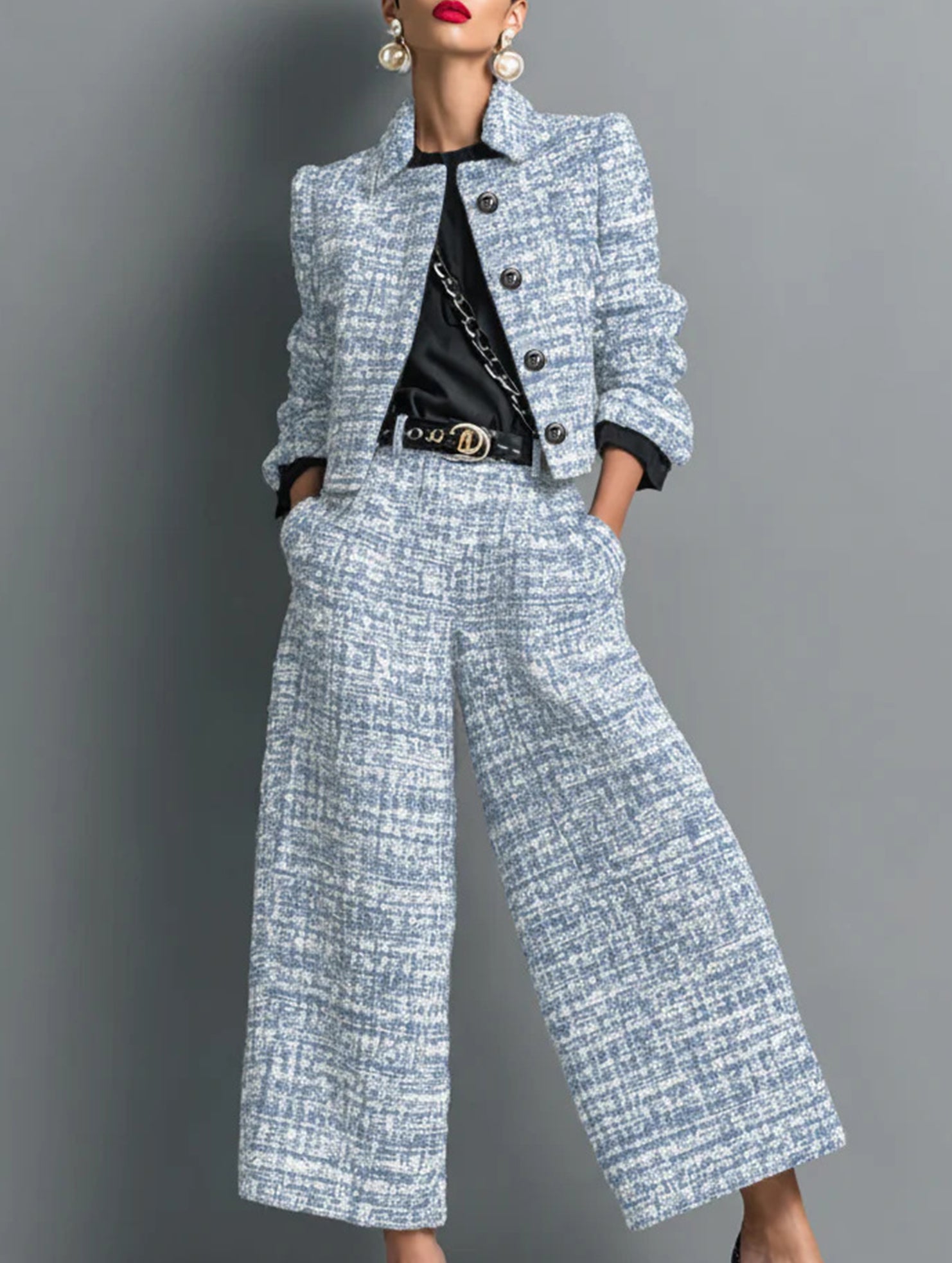 Women's Lapel Slim Fit Short Jacket and Pants Set_CWSS01458