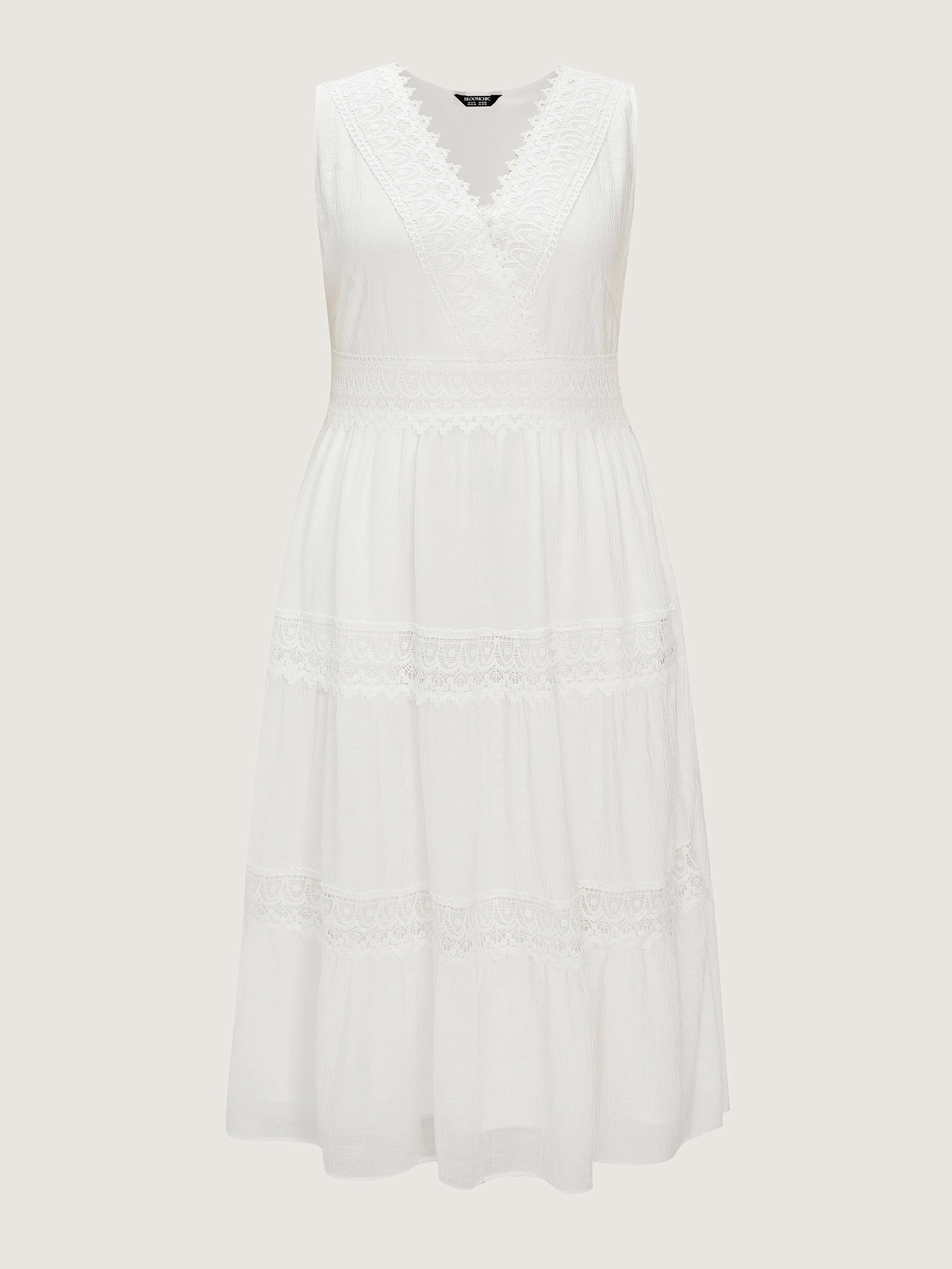 Lace Trim Overlap Neckline Tiered Maxi Dress