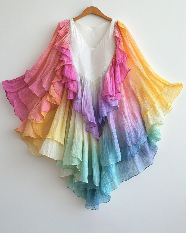 Summer Rainbow Irregular Linen Top e79d