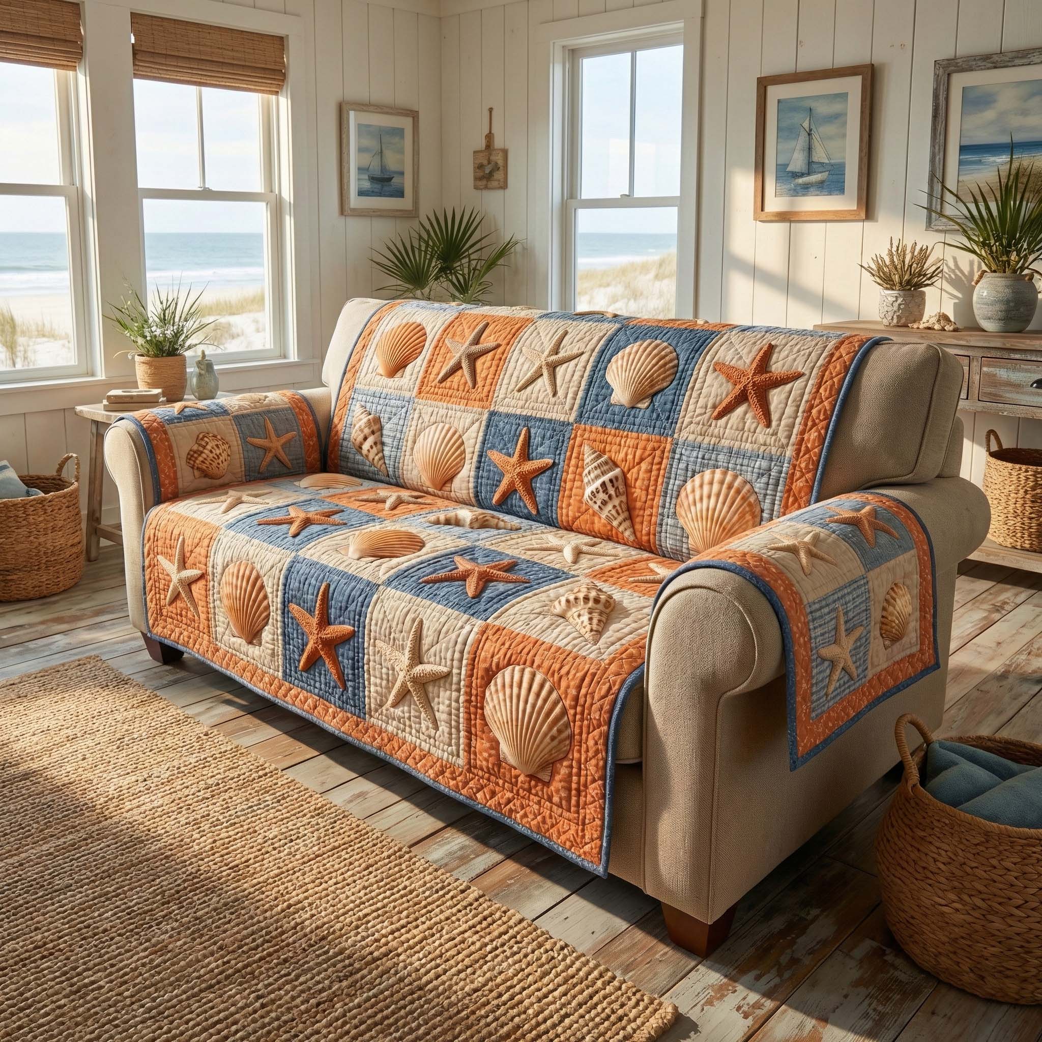 Seaside Patchwork Quilted Sofa Cover GFTOQM2635