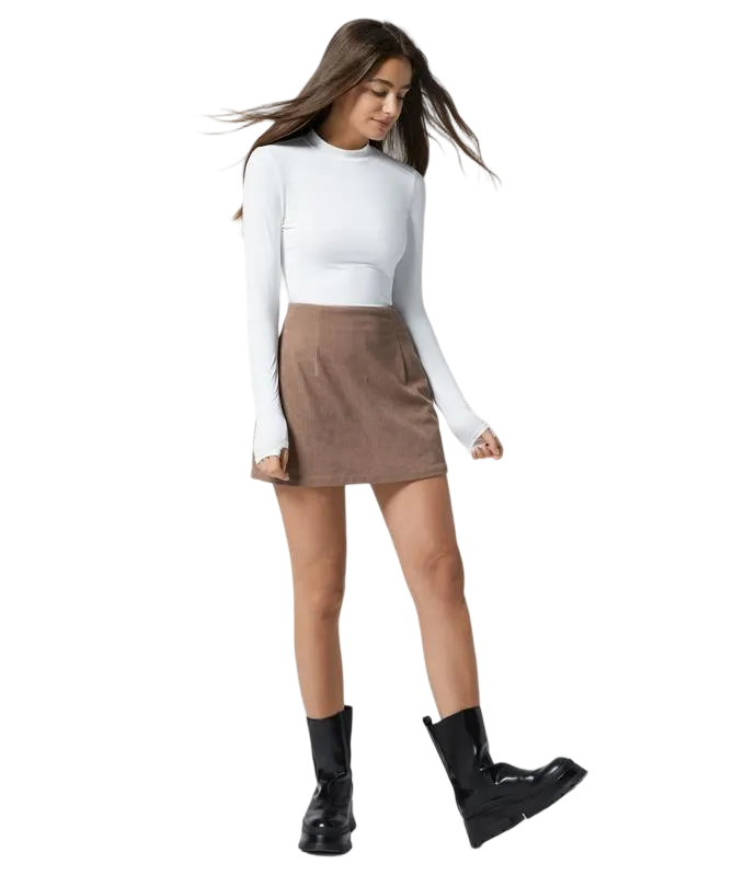 High Waisted Invisible Zipper A-line Corduroy Casual Skirt