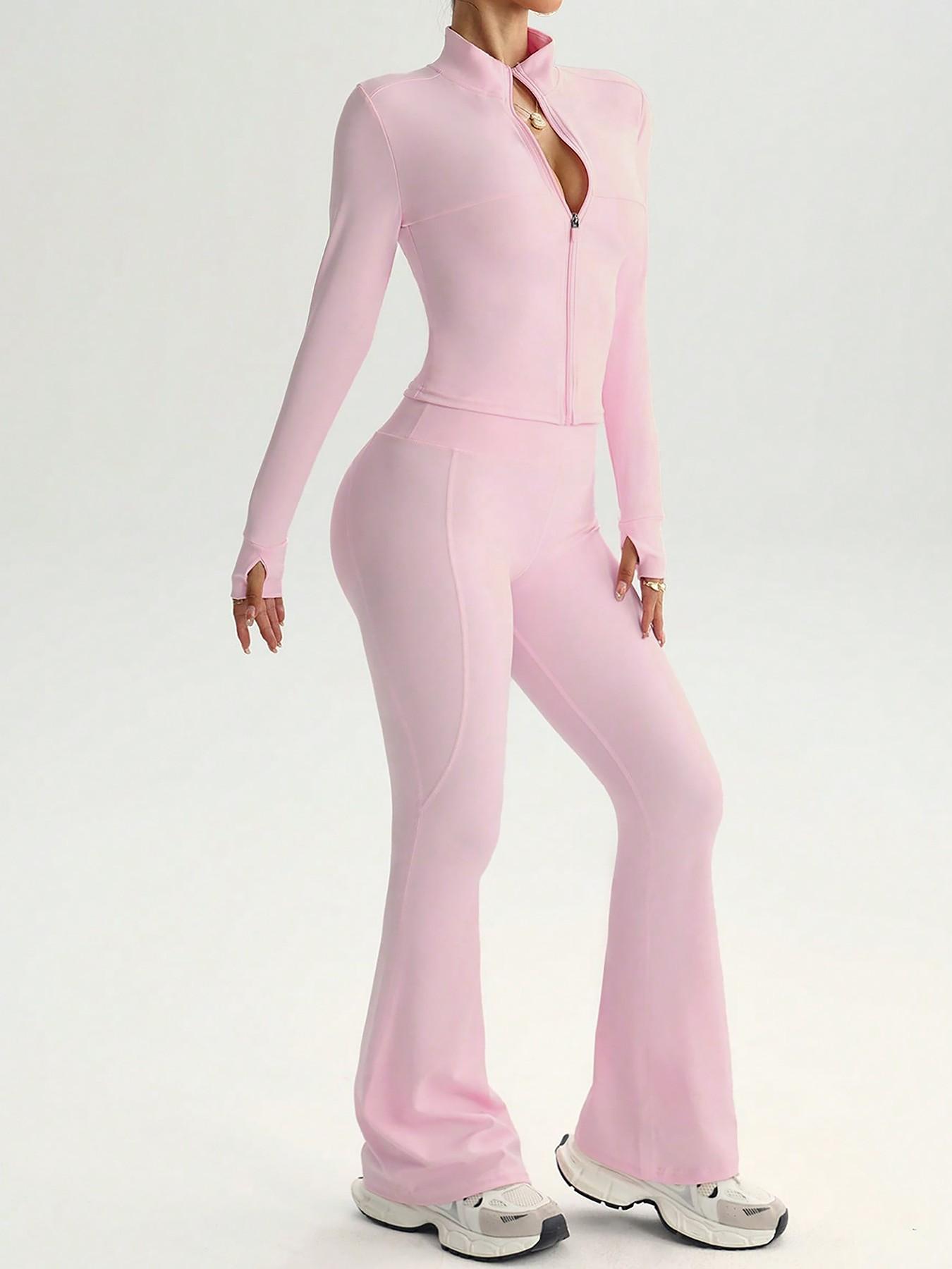 Women's 2-Piece Casual Loungewear Set with Long Sleeve Jacket and Flared Pants, Stylish and Comfortable Travel for All Seasons