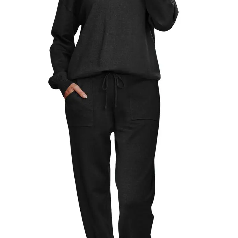 Women's Long Sleeve Knit Loungewear Set Jogger Pants Outfit