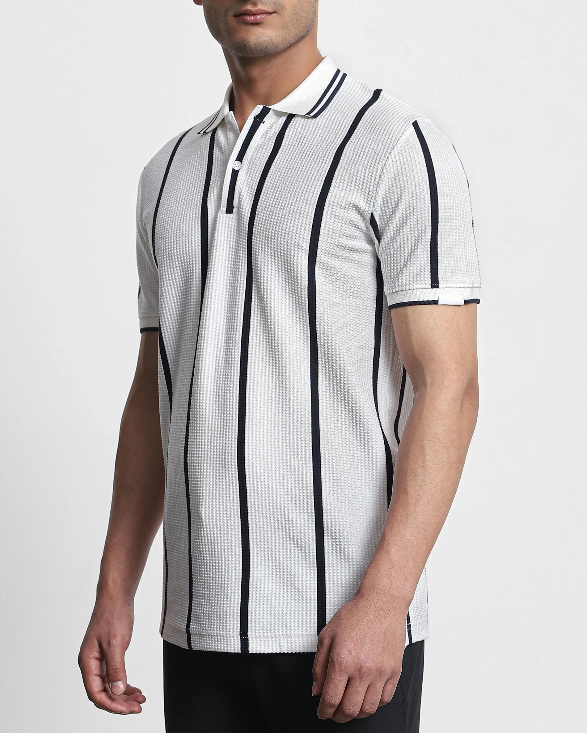 Daily Simple And Slimming White Striped Polo Shirt