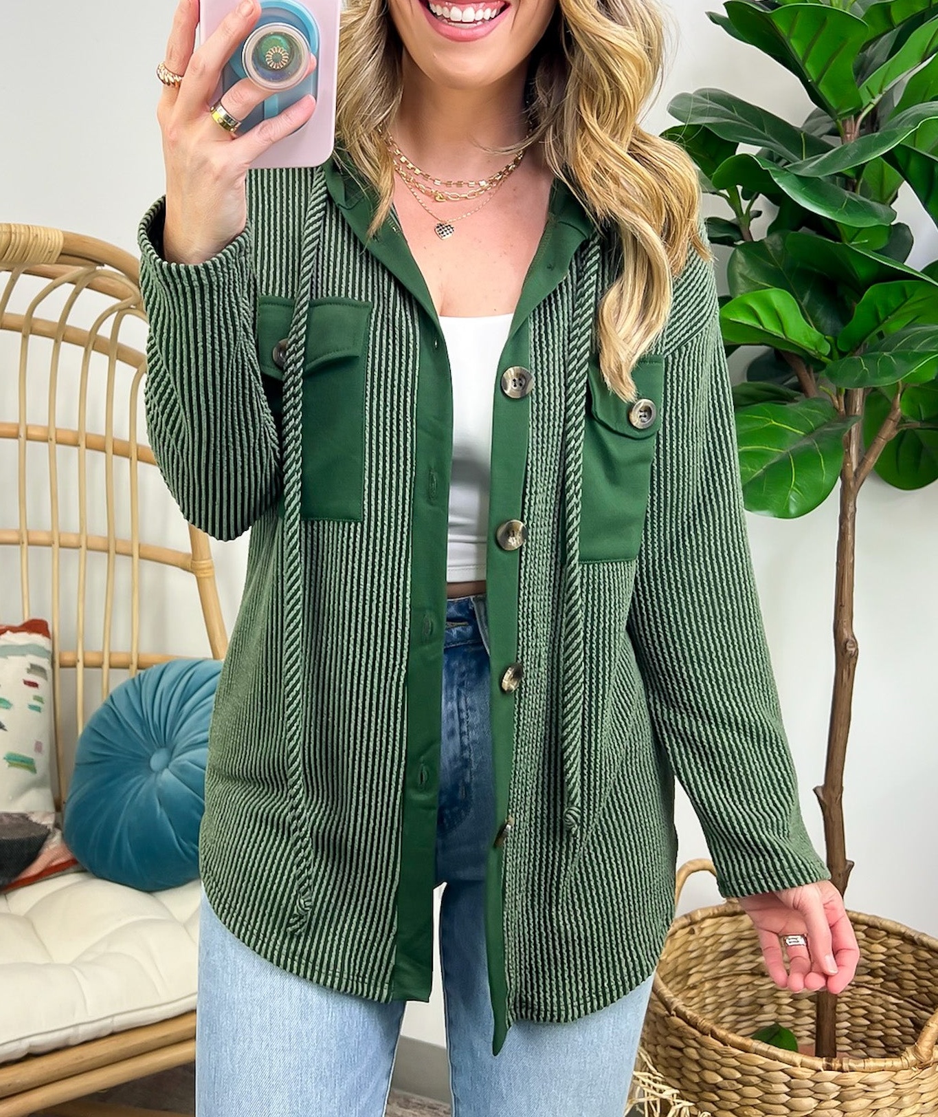 Saturday Satisfaction Ribbed Hooded Shacket