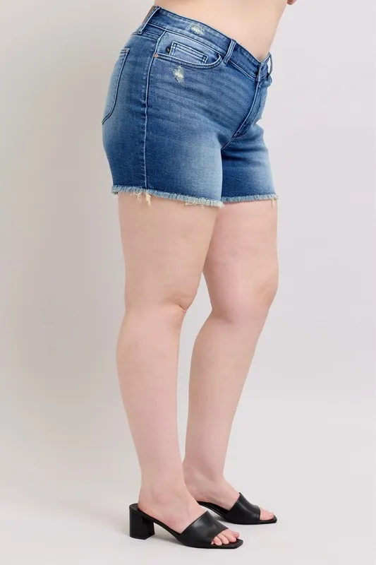 V-Front Denim Shorts with Shield Pockets