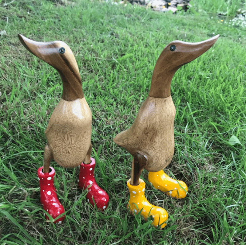 Handmade Carved Wellies Duck Family