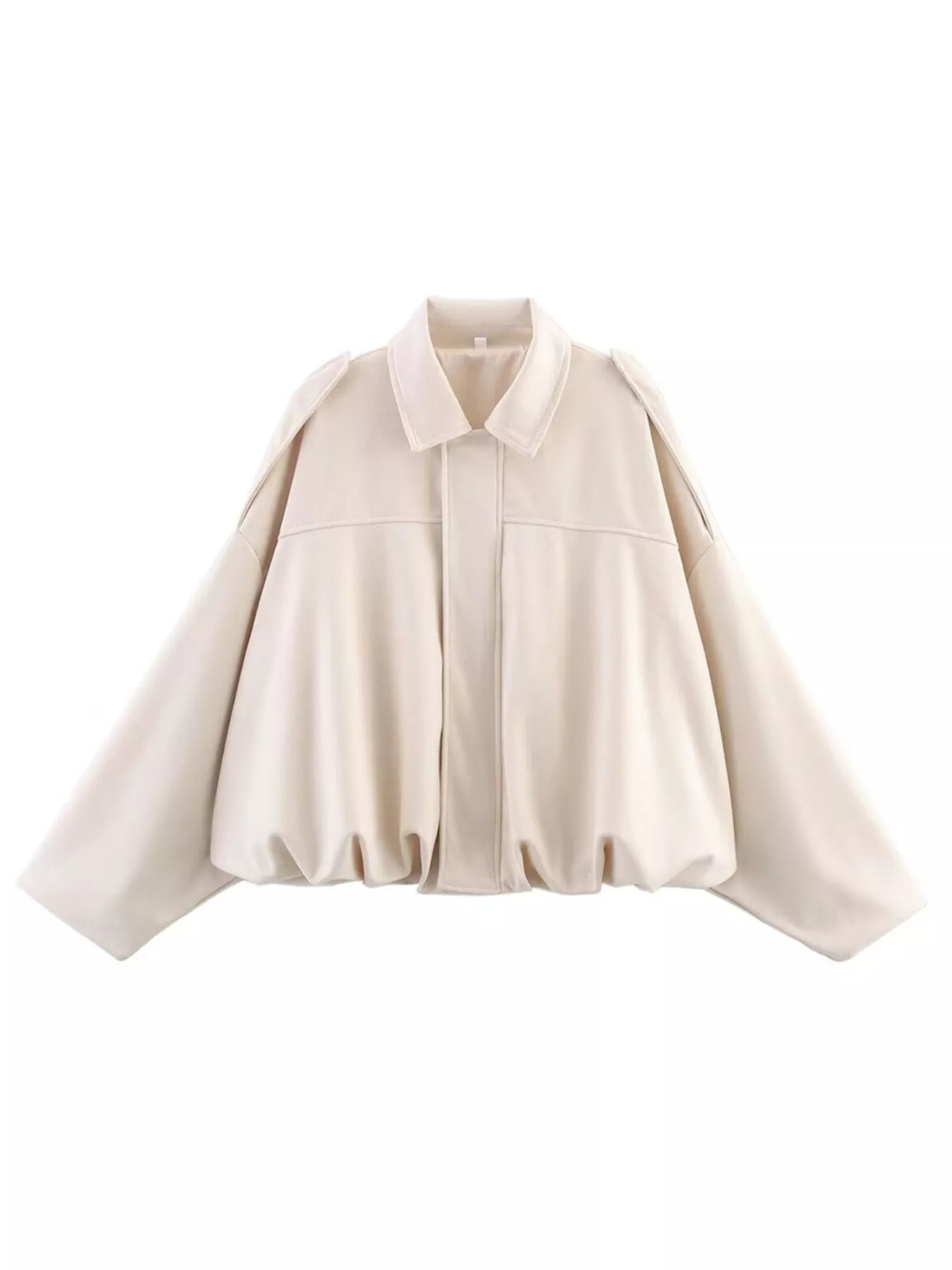 Collared Neck Dropped Shoulder Jacket