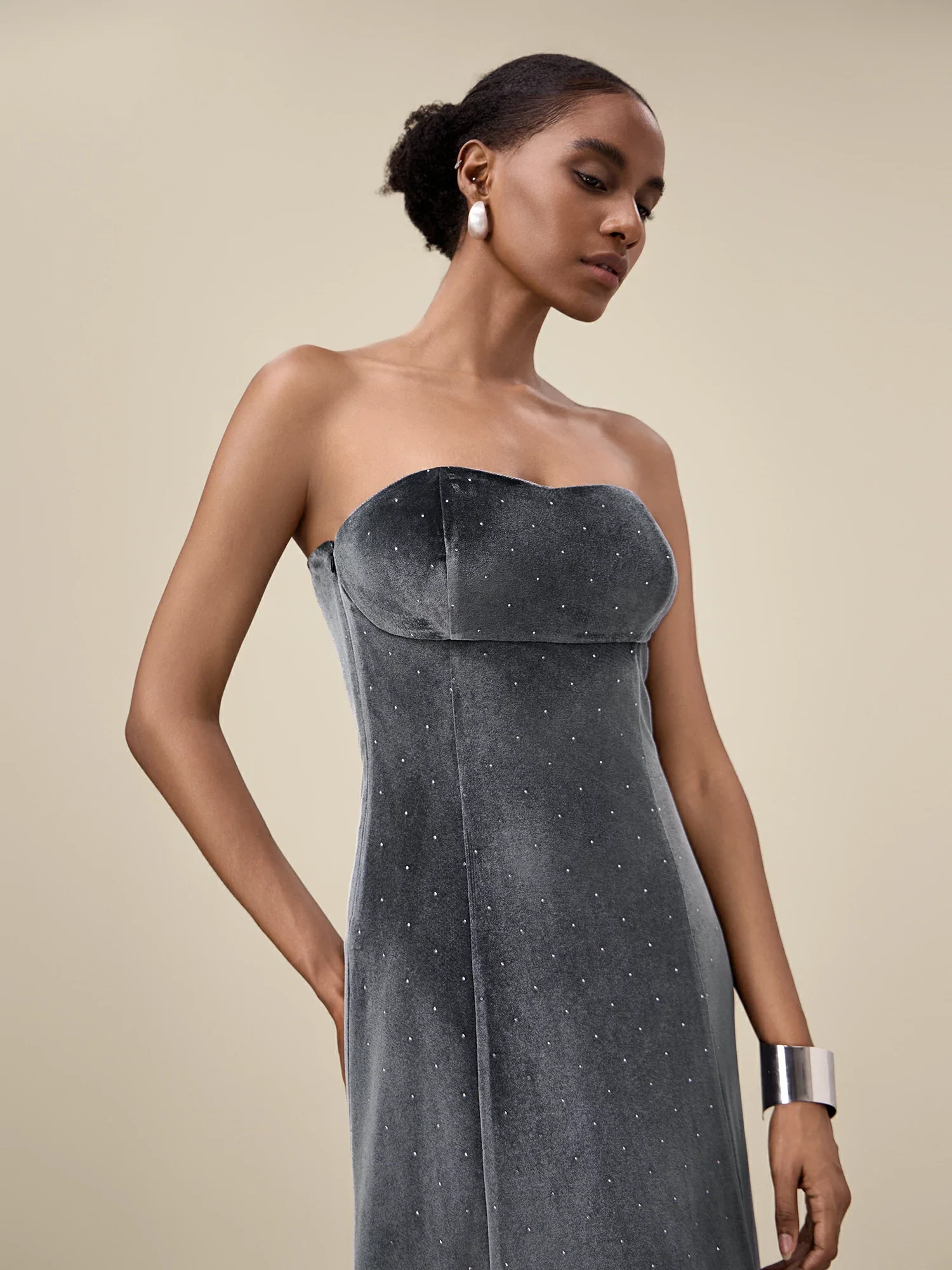 Women's Velvet Rhinestone Tube Dress