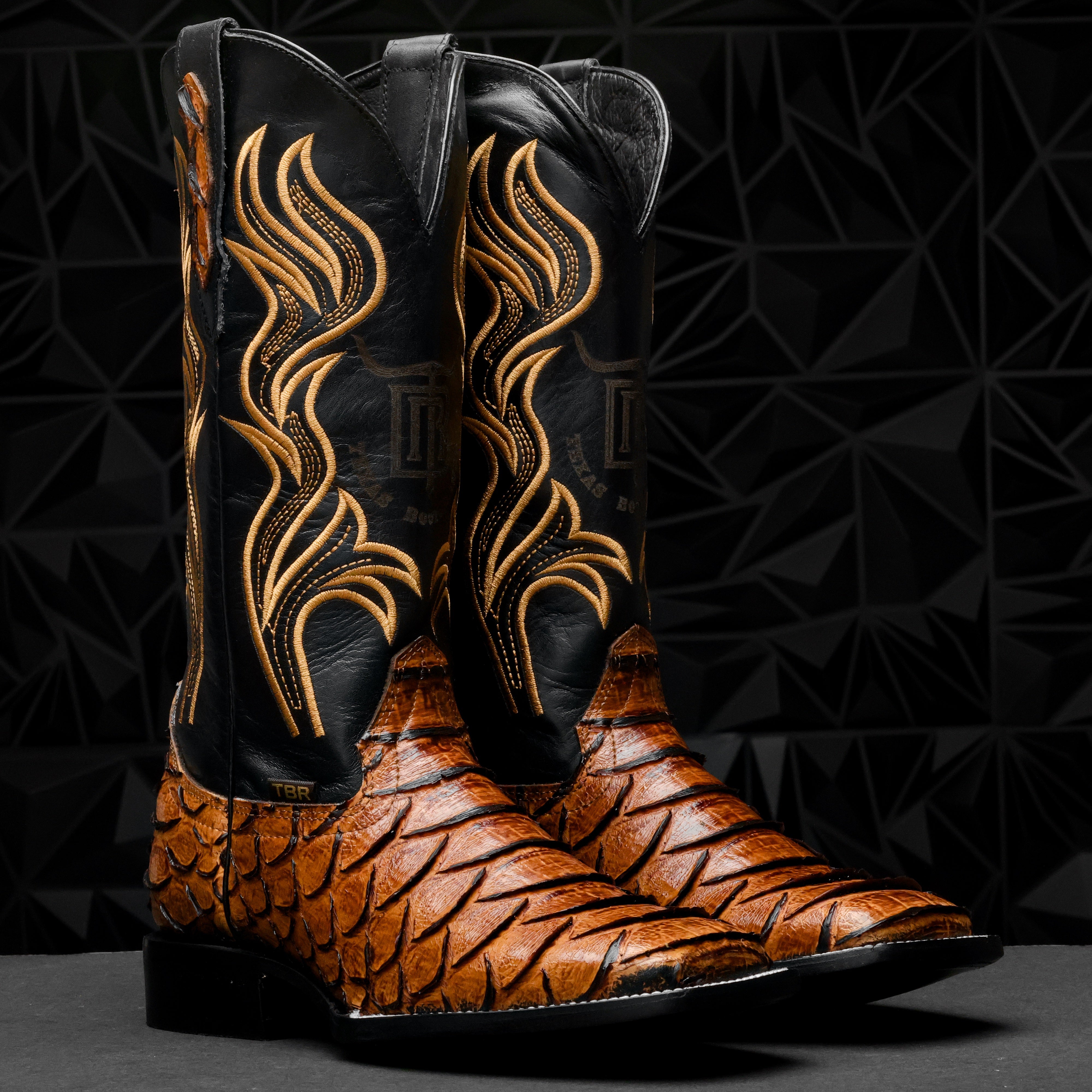 Honey Cognac Python Leather Boots - Square Toe