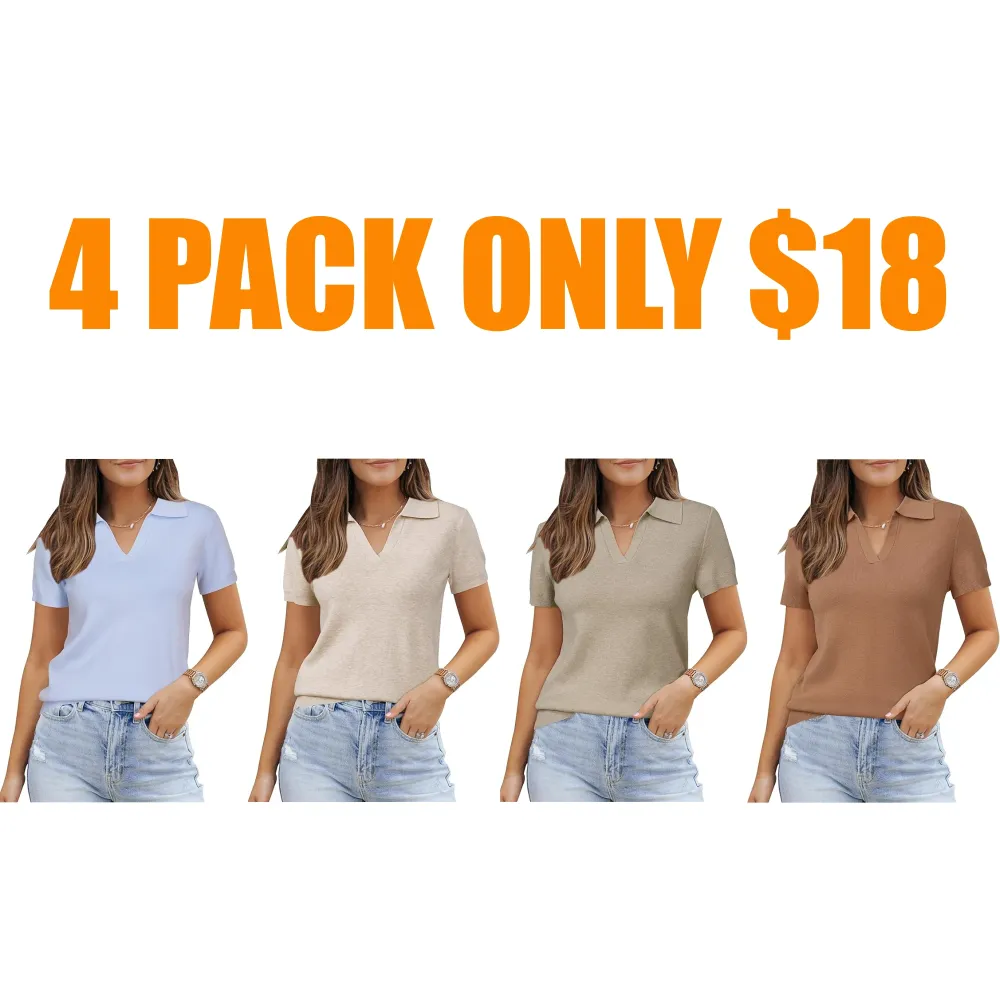 Womens Wool Blend Polo Shirts Spring Summer Sweater Tops