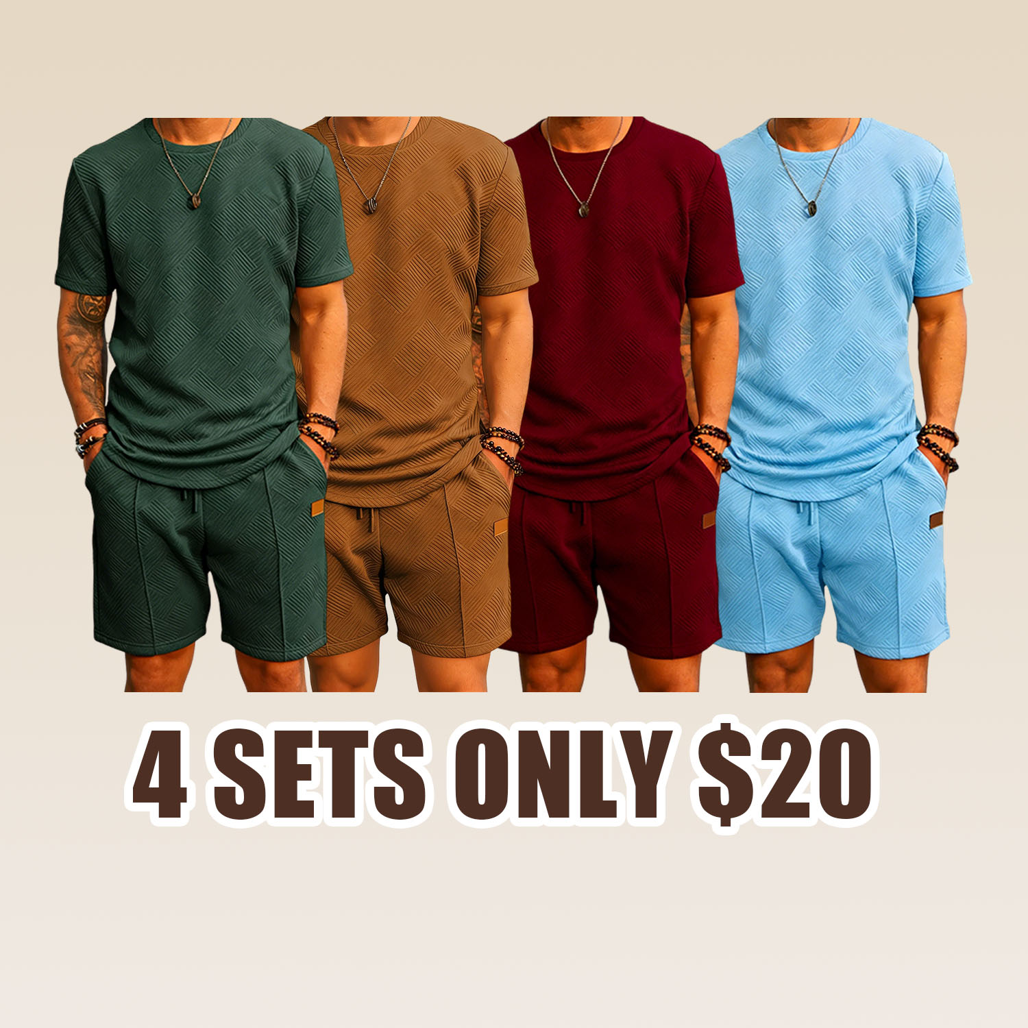 Men’s 2-Piece Summer Outfit Set – Breathable T-Shirt & Shorts Tracksuit with Pockets, Casual Athletic Matching Set