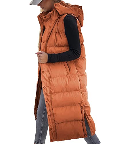 Women's Long Puffer Vest Casual Sleeveless Puffer Jacket with Removable Hood Sets