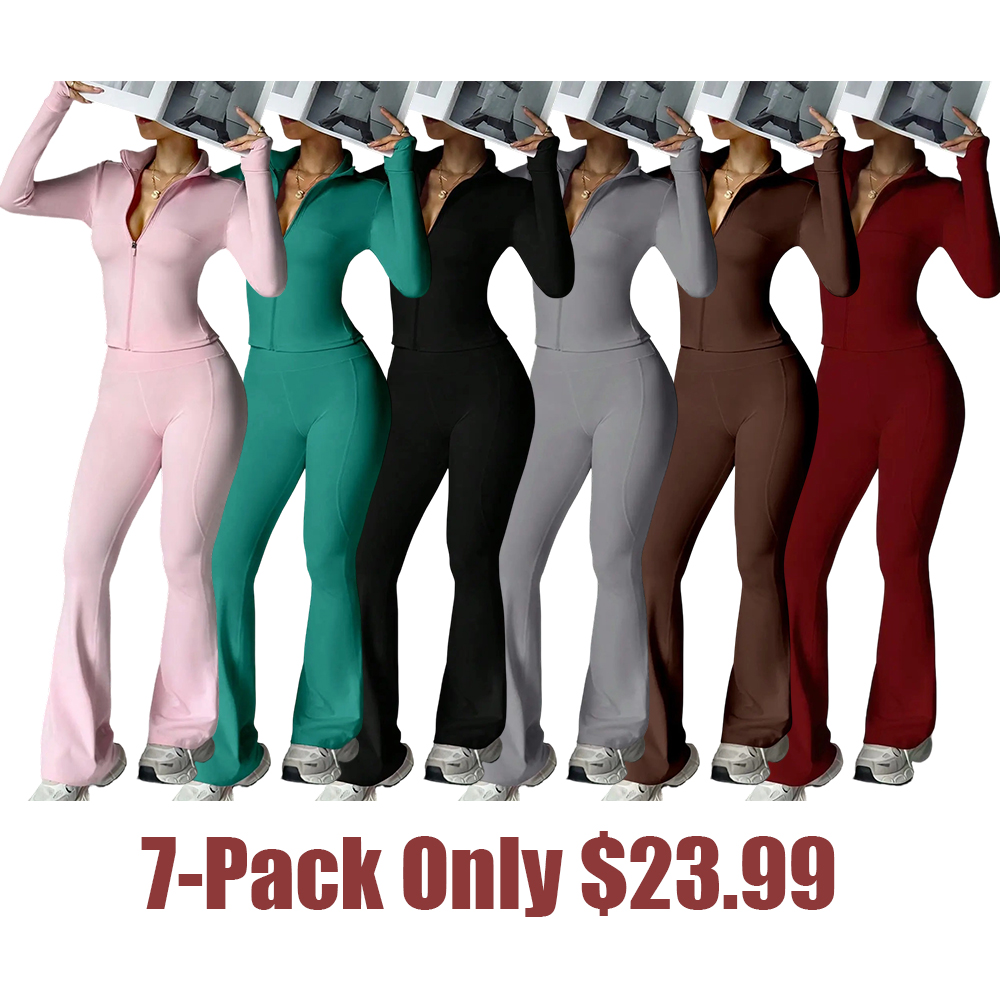 Women's 2-Piece Casual Loungewear Set with Long Sleeve Jacket and Flared Pants, Stylish and Comfortable Travel for All Seasons