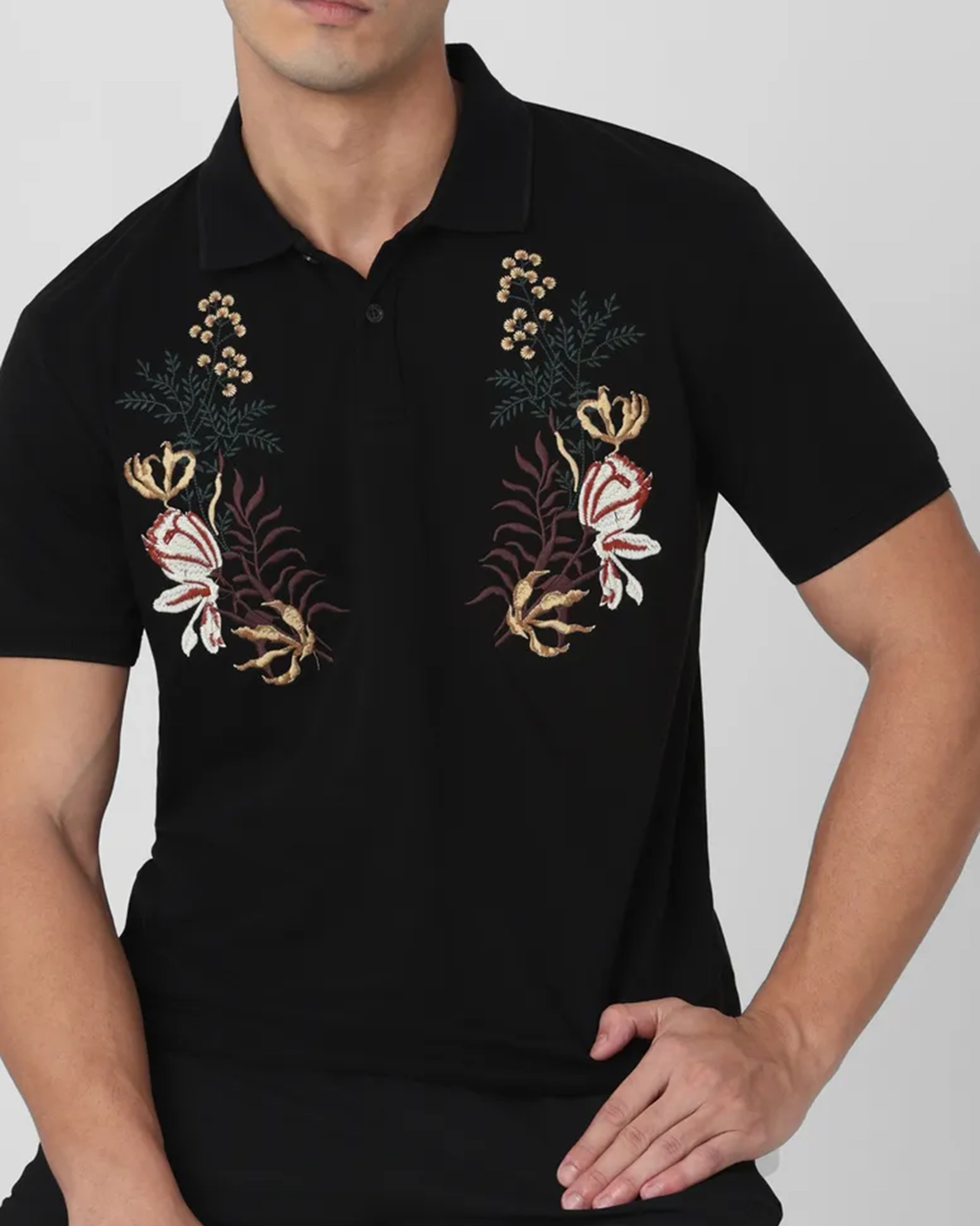 Daily Simple And Slimming Black Print Polo Shirt