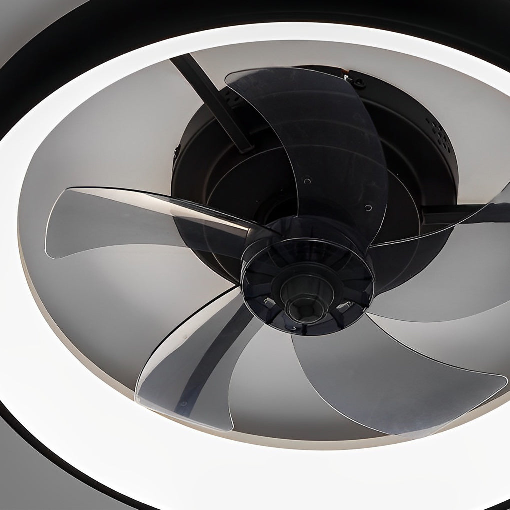 Round Stepless Dimming LED Black Minimalist Bladeless Ceiling Fans