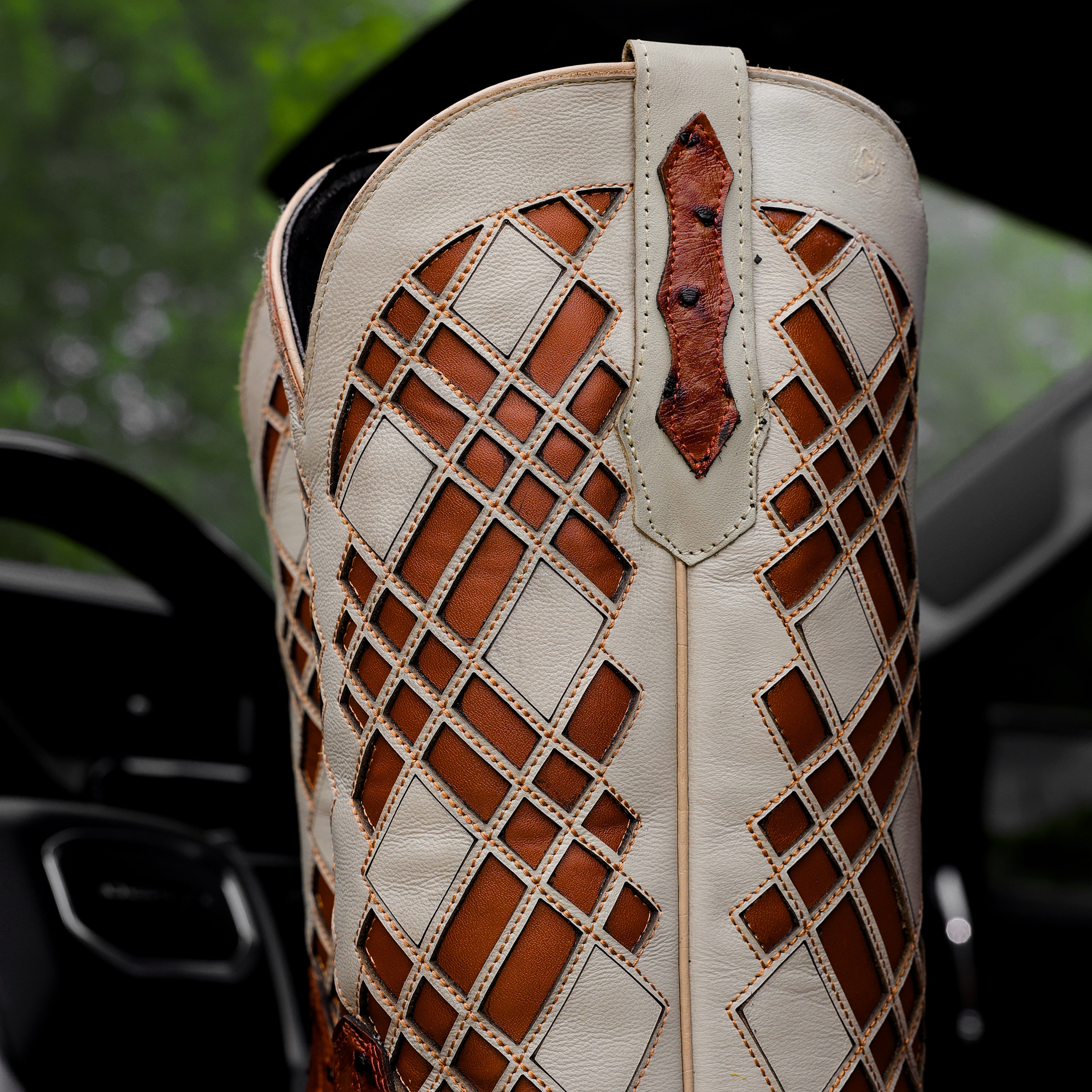 Cognac Ostrich Leather Boots - Square Toe