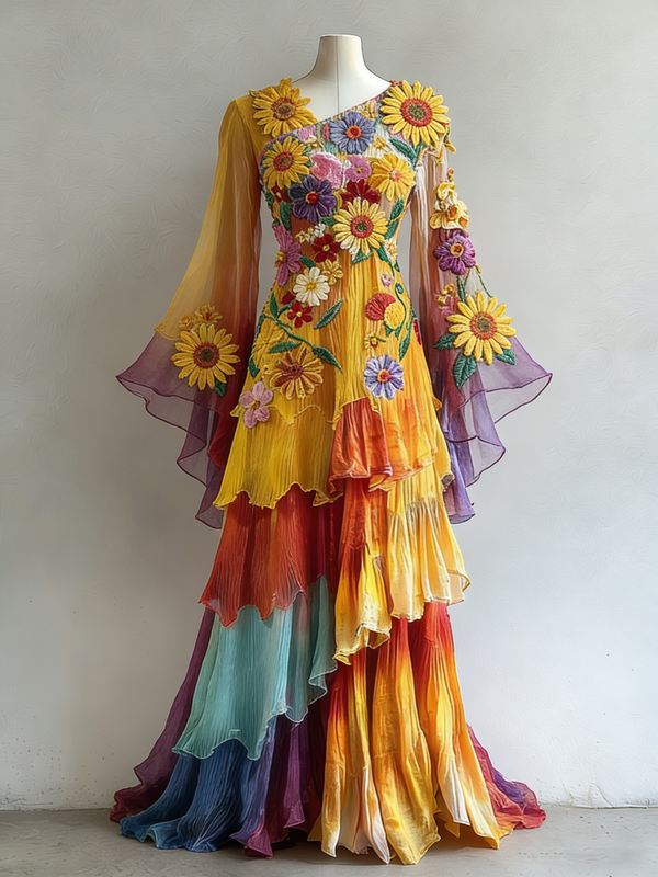 Women's Vibrant Summer Rainbow-Colored Dress 6055